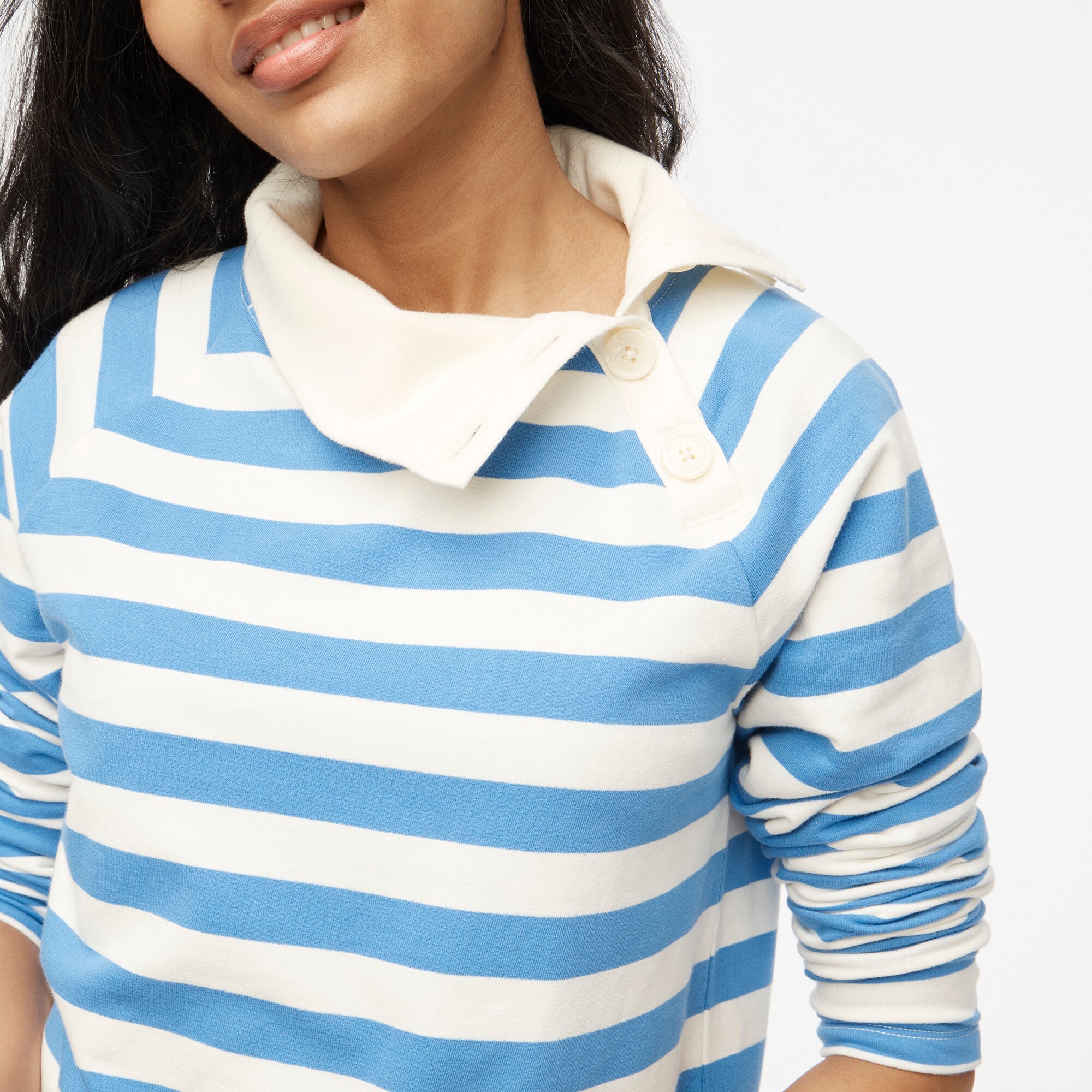 womens Striped wide button-collar pullover sweatshirt in lightweight terry