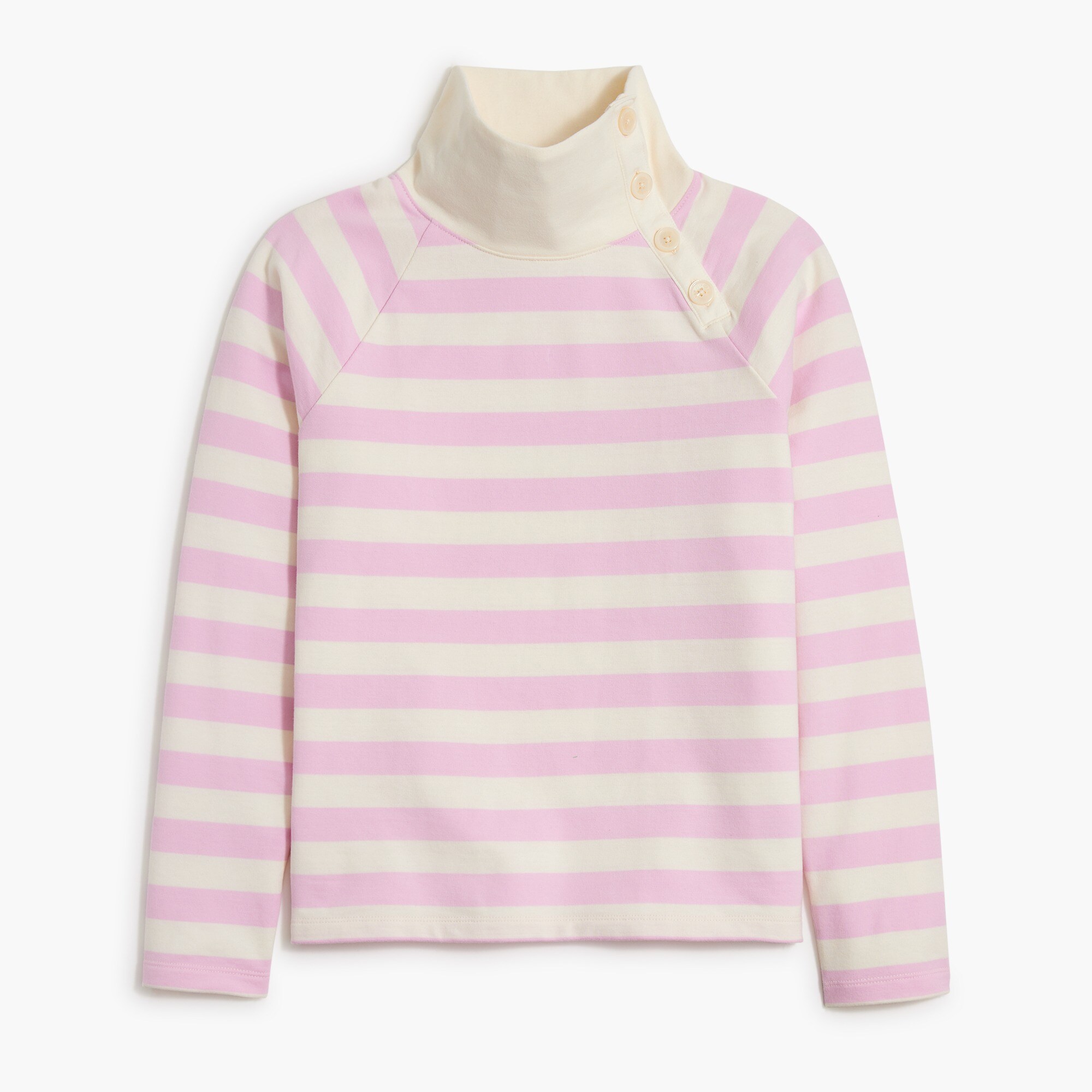  Striped wide button-collar pullover sweatshirt in lightweight terry