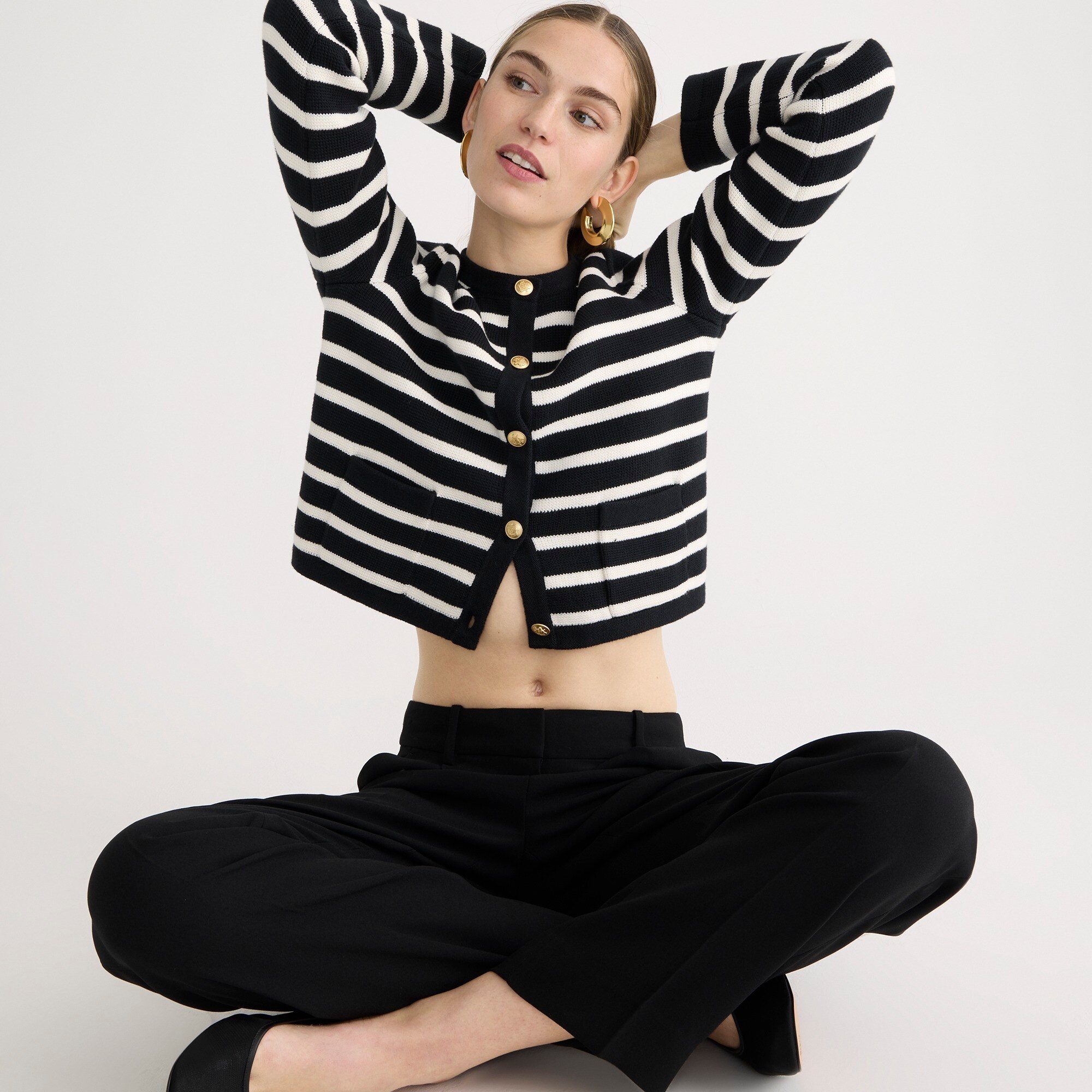 J.Crew: Emilie Patch-pocket Sweater Lady Jacket In Stripe For Women