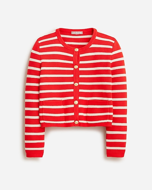 womens Emilie patch-pocket sweater lady jacket in stripe
