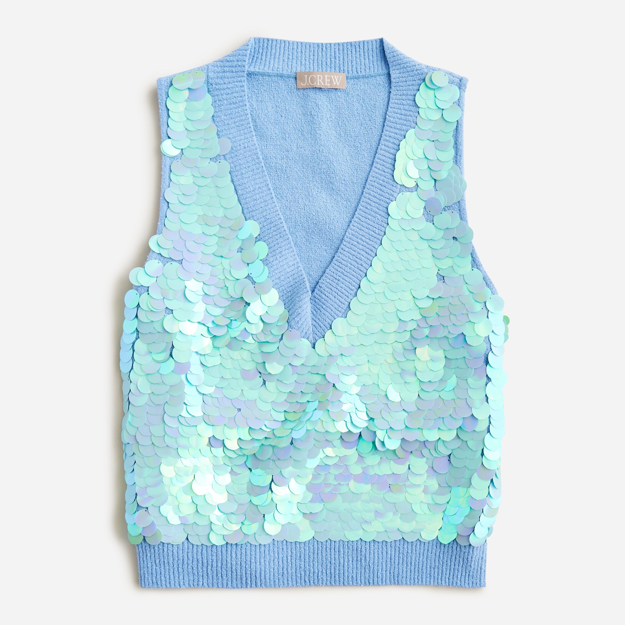 Fitted V-neck sweater shell in sequin