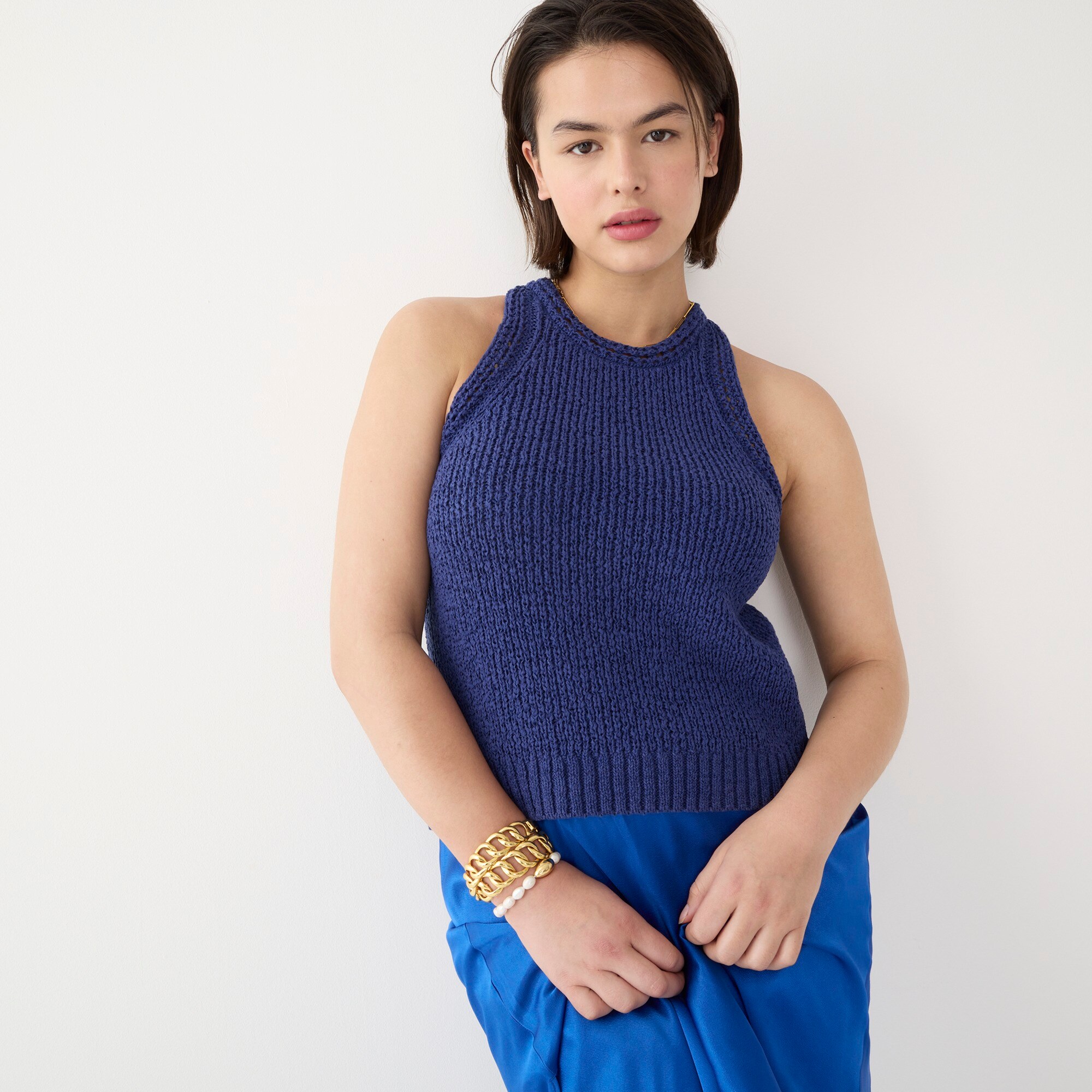 womens High-neck textured pointelle sweater-tank