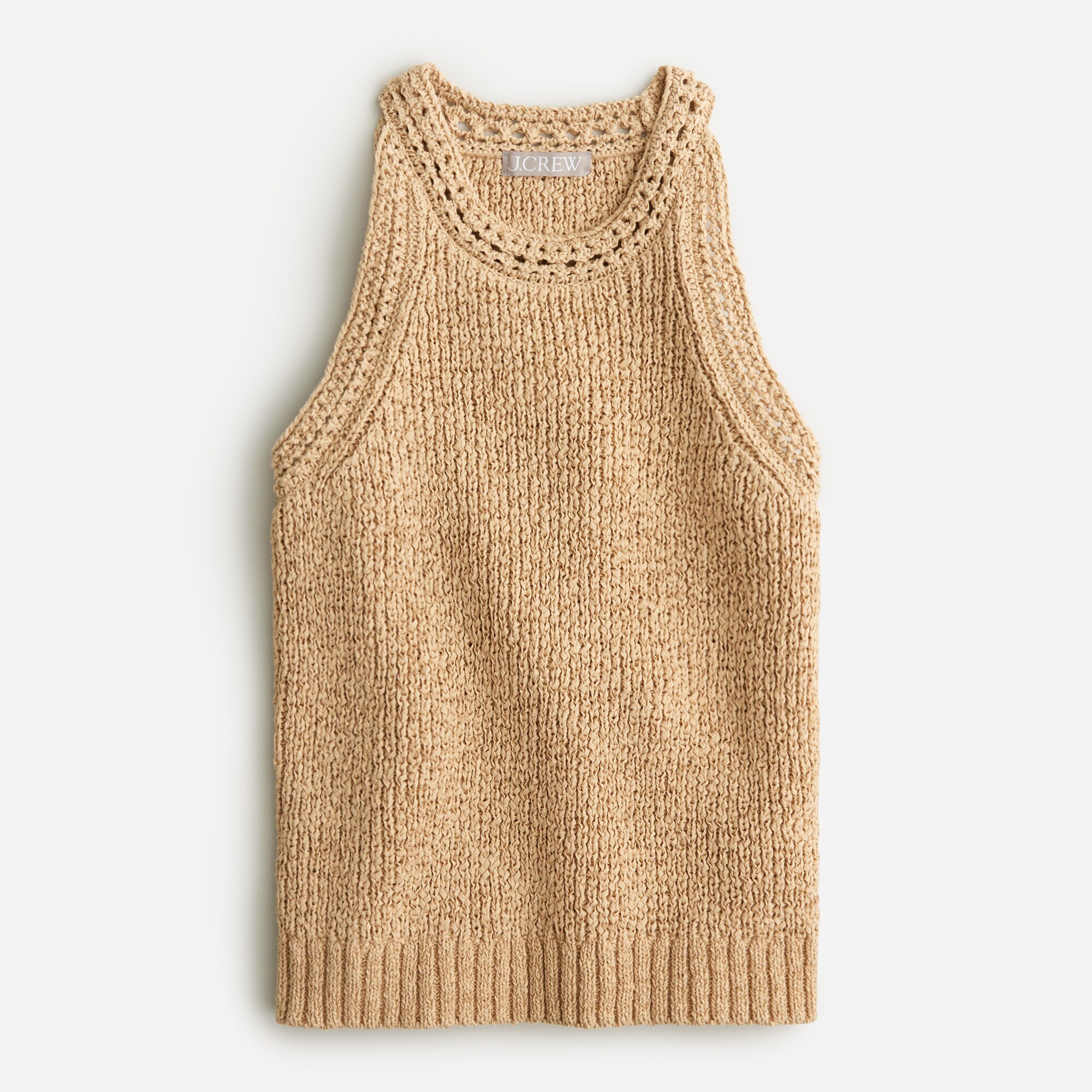 High-neck textured pointelle sweater-tank