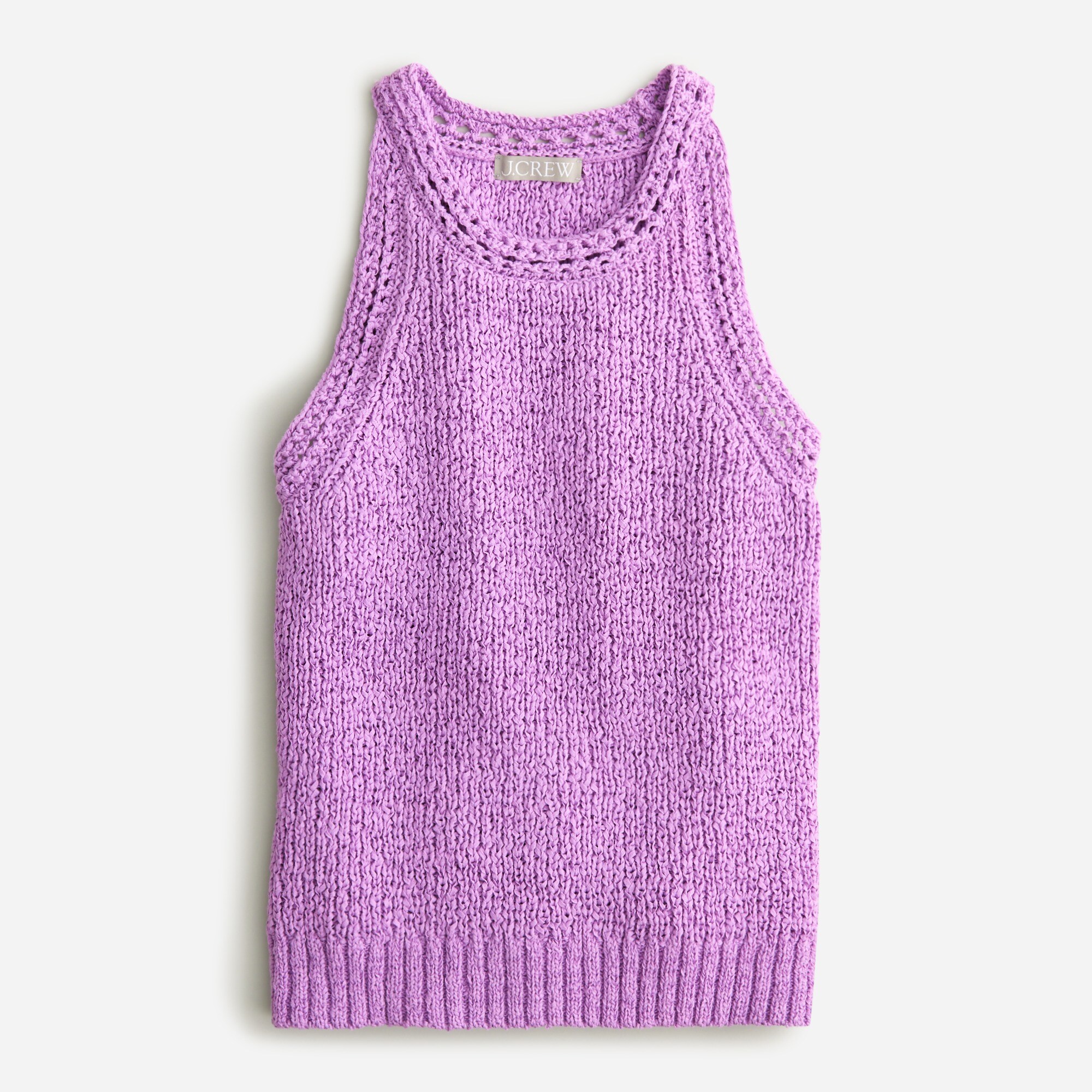High-neck textured pointelle sweater-tank