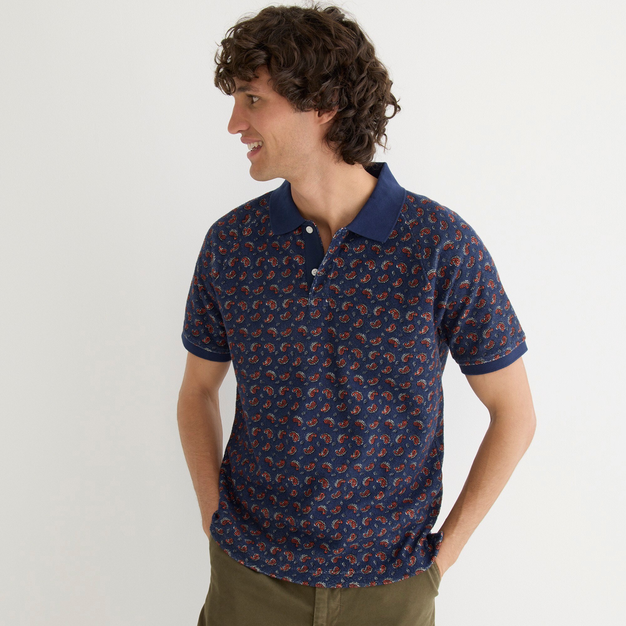 Raglan-sleeve Terry Polo Shirt Print For Men