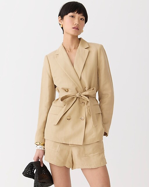 womens Double-breasted blazer-jacket in Chelsea linen-cupro blend