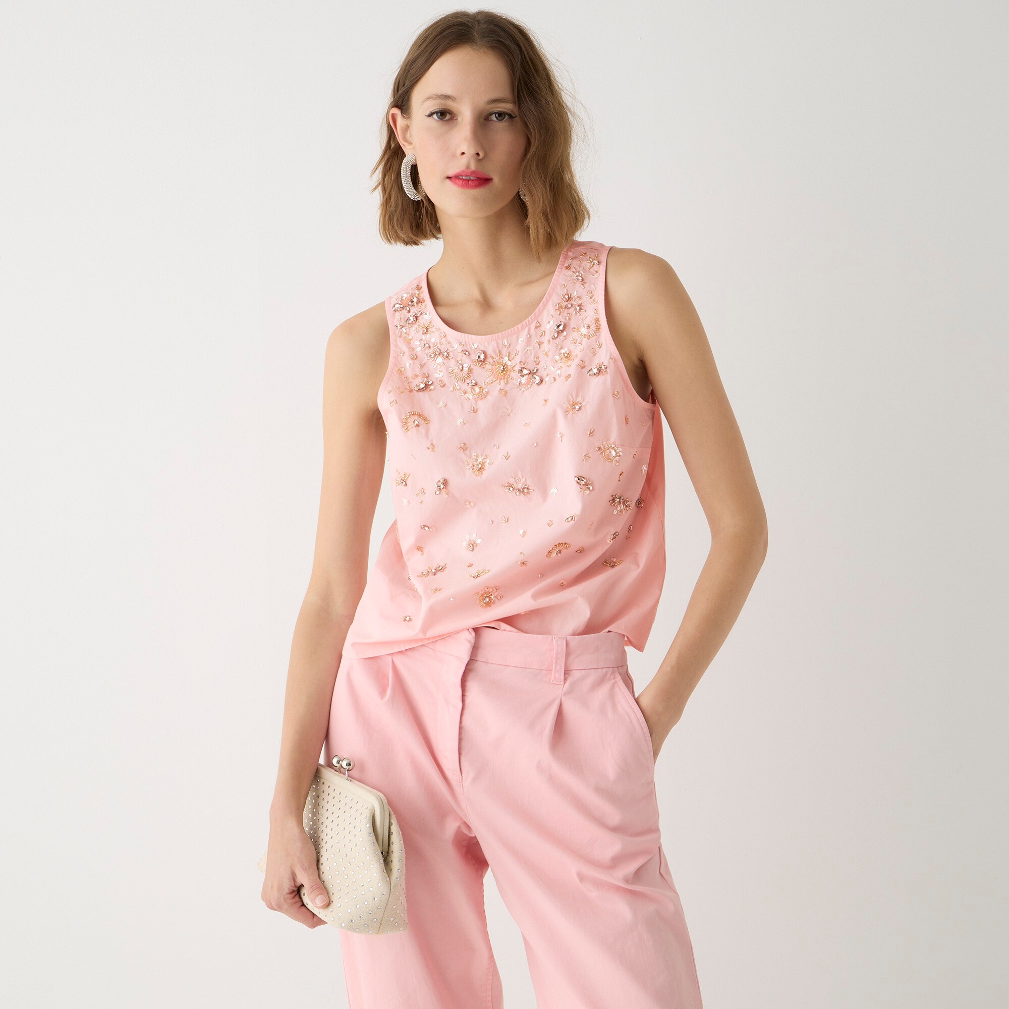  Collection limited-edition embellished sleeveless shell top in cotton poplin