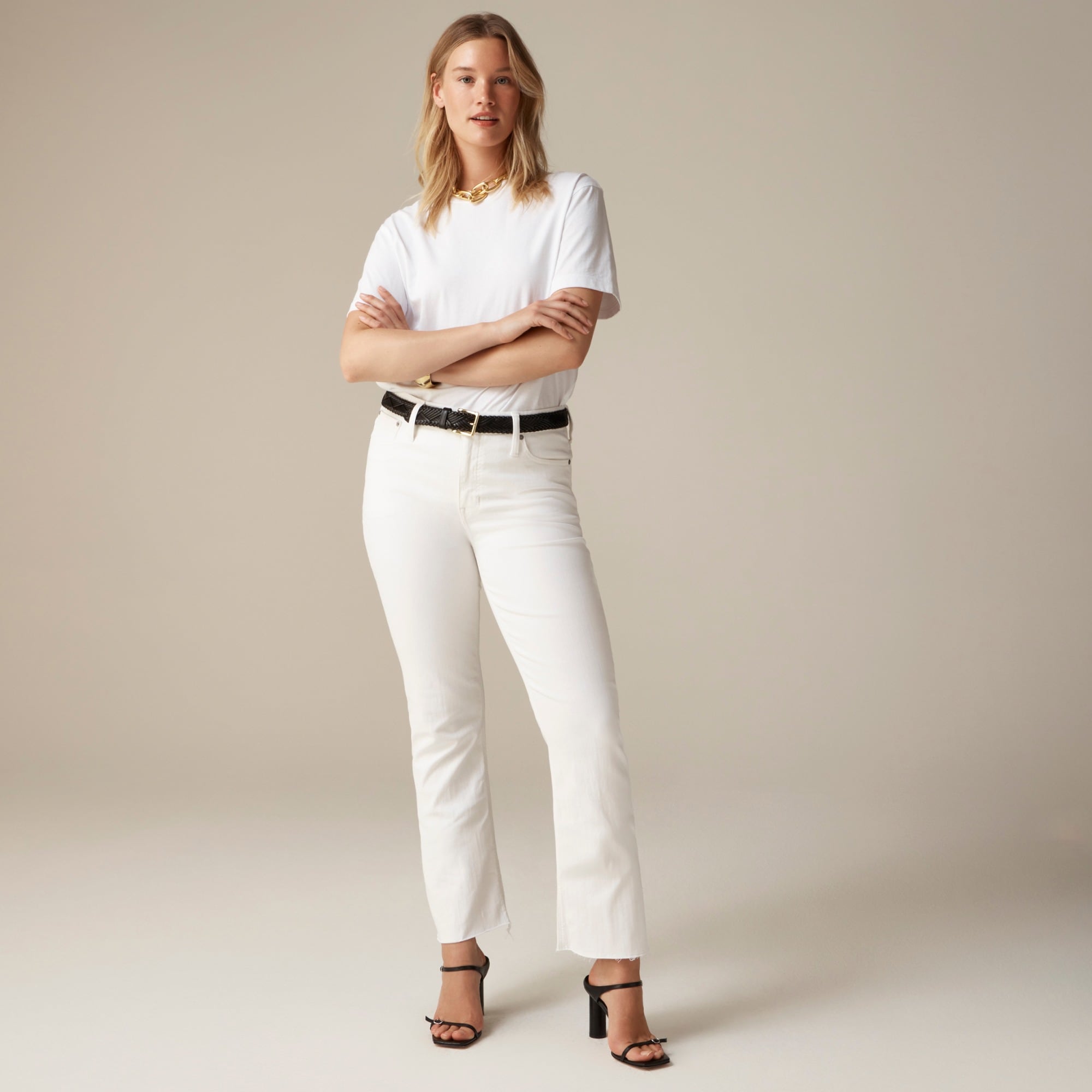 9" demi-boot crop jean in white wash