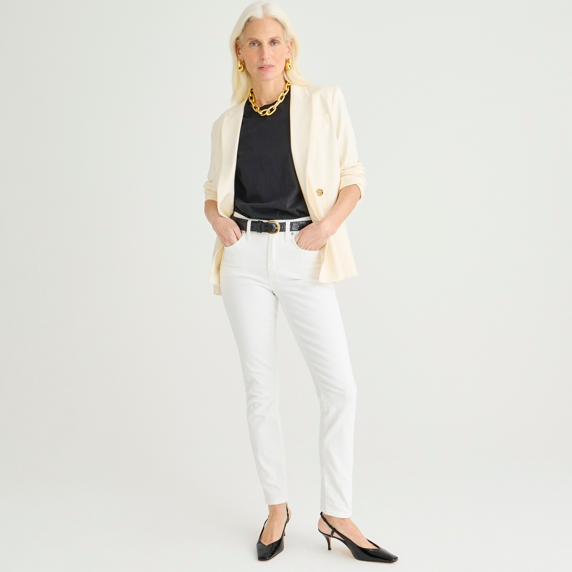 9" toothpick jean in white wash