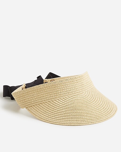 womens Packable straw visor with ribbon ties
