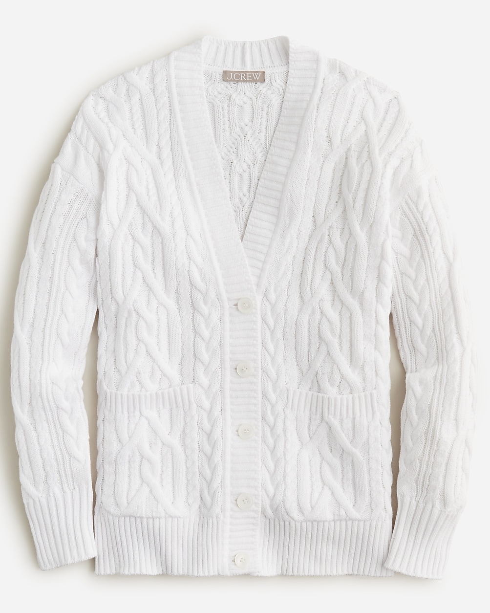 NWT J.Crew White Cardigan Sweater 100% Cotton Heritage Pockets Button V  Spring