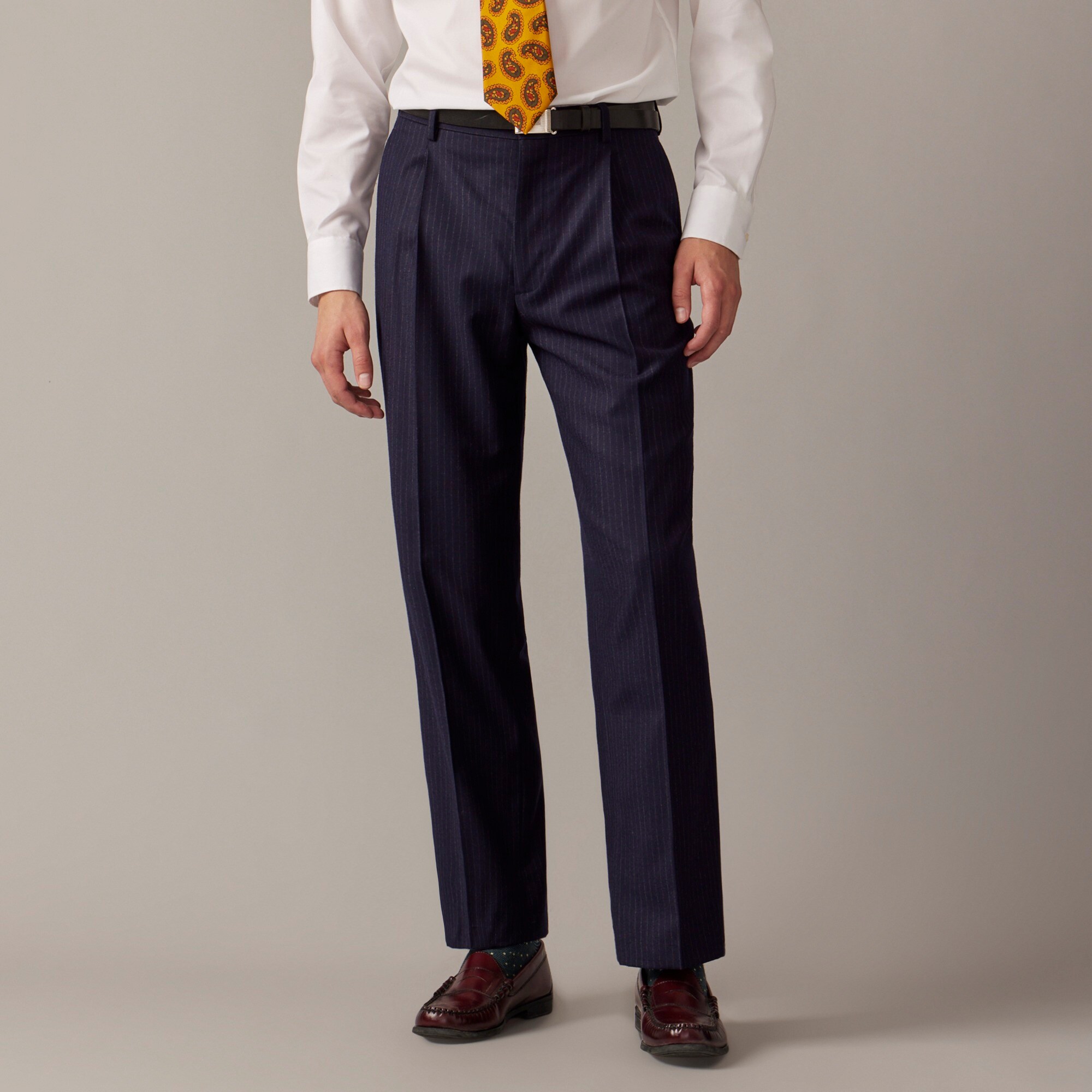 mens Kenmare suit pant in Italian wool flannel chalk stripe