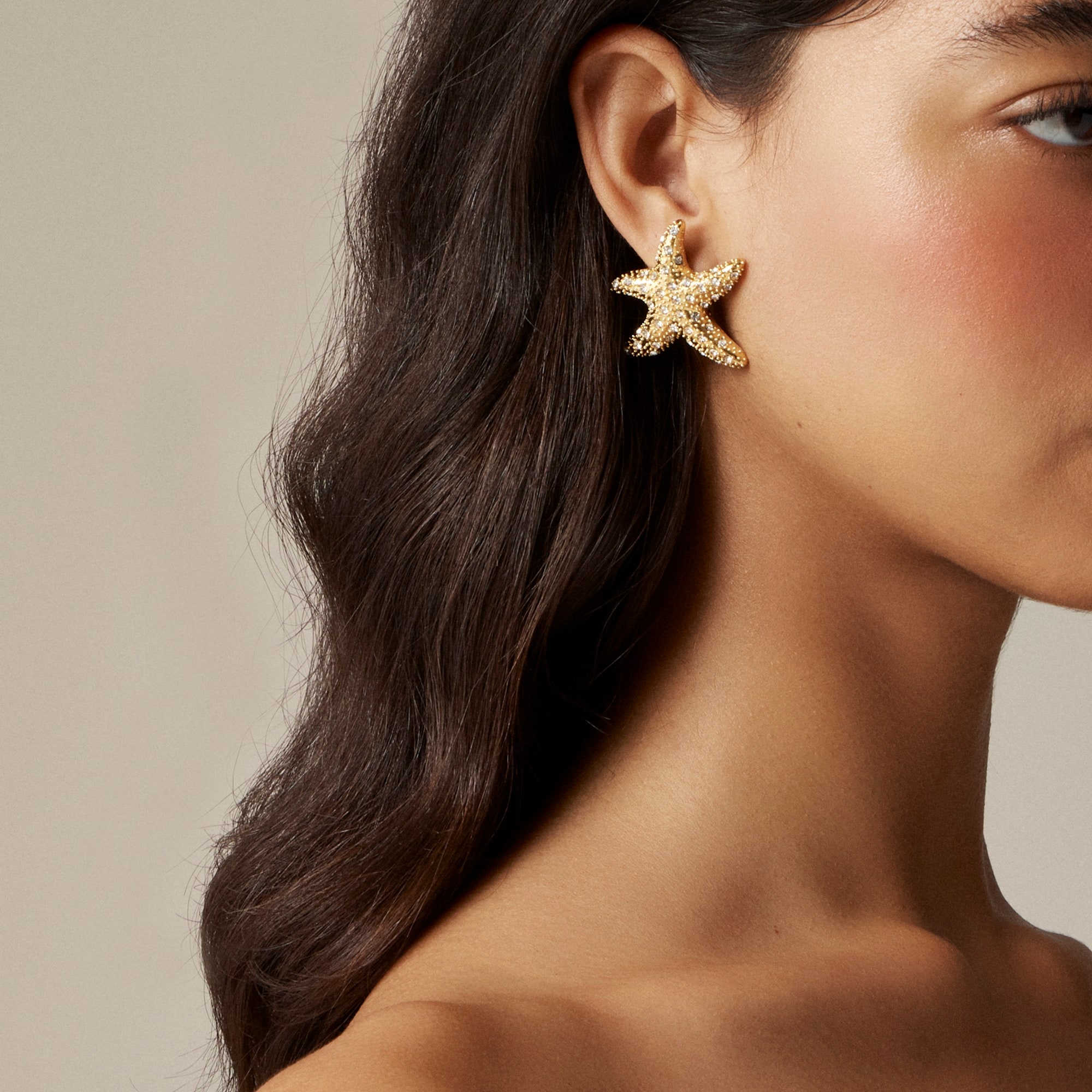 womens Starfish stud earrings with pav&eacute; crystals