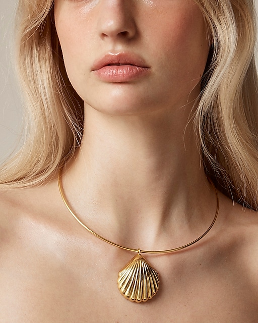 womens Metallic shell collar necklace