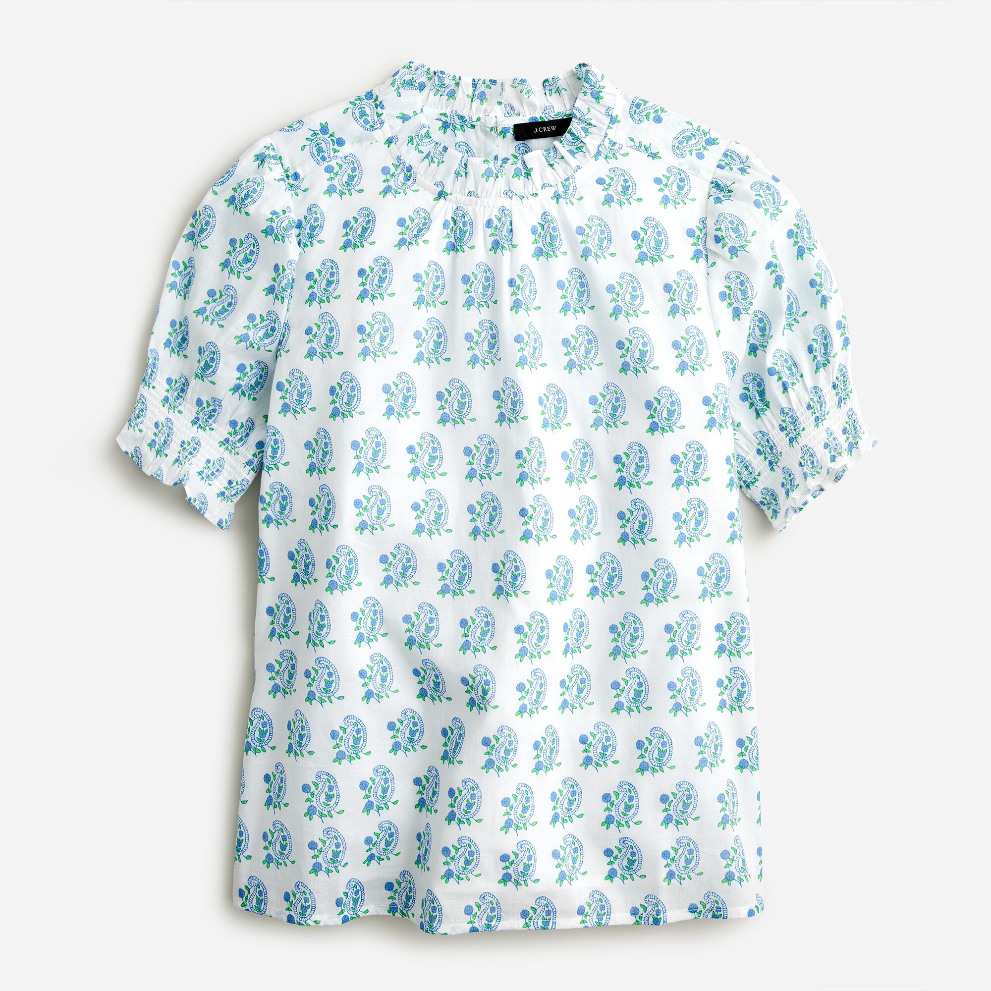 SZ Blockprints™ X J.Crew smocked puff-sleeve top in blue paisley