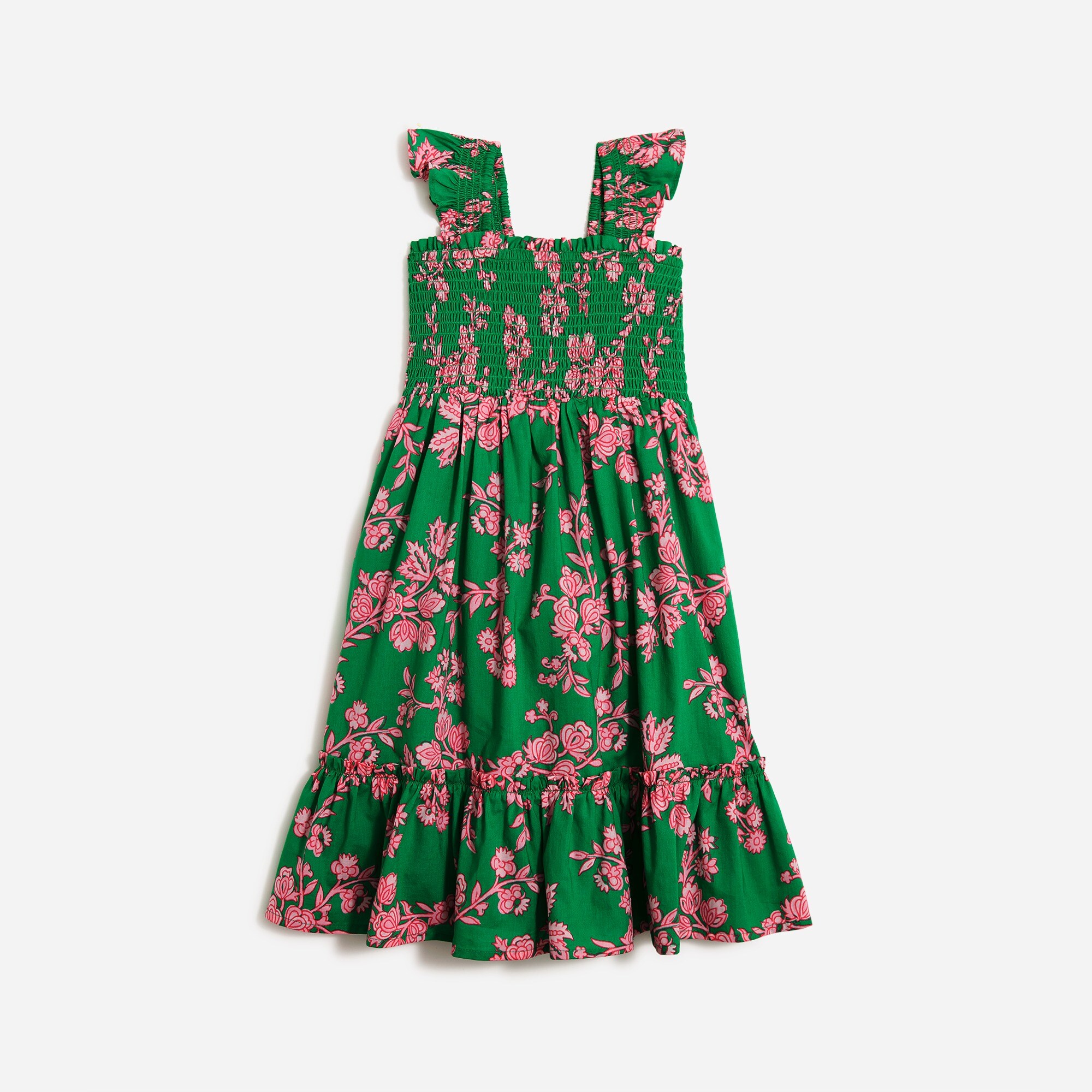 Girls' ruffle-sleeve tiered dress