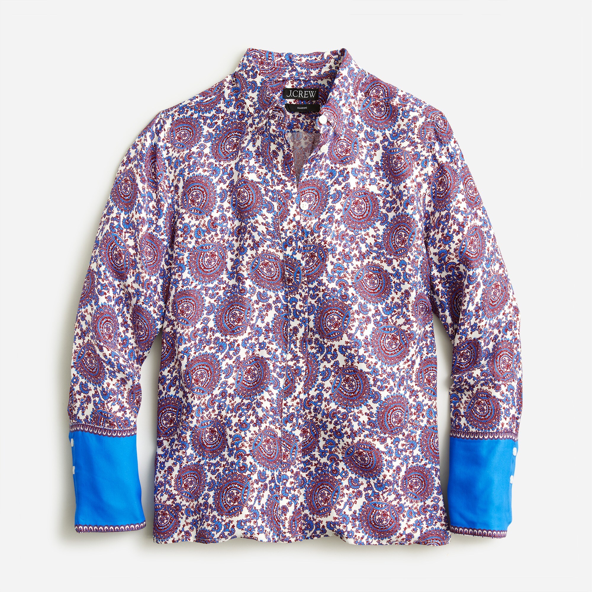 Classic-fit Drapey Cupro-blend Shirt In Floral Crown For Women | J