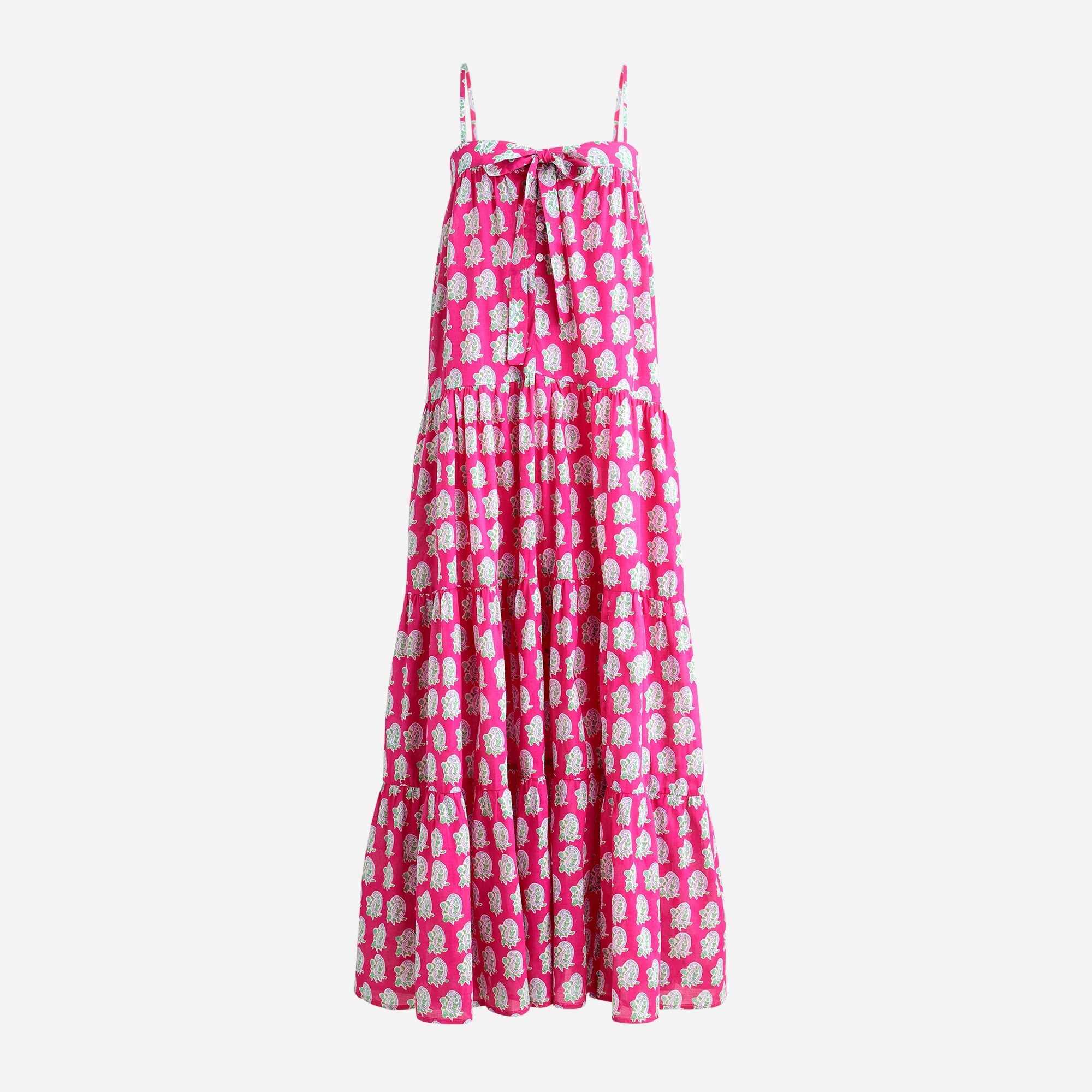 SZ Blockprints™ X J.Crew tie-front tiered maxi dress in bright-pink paisley