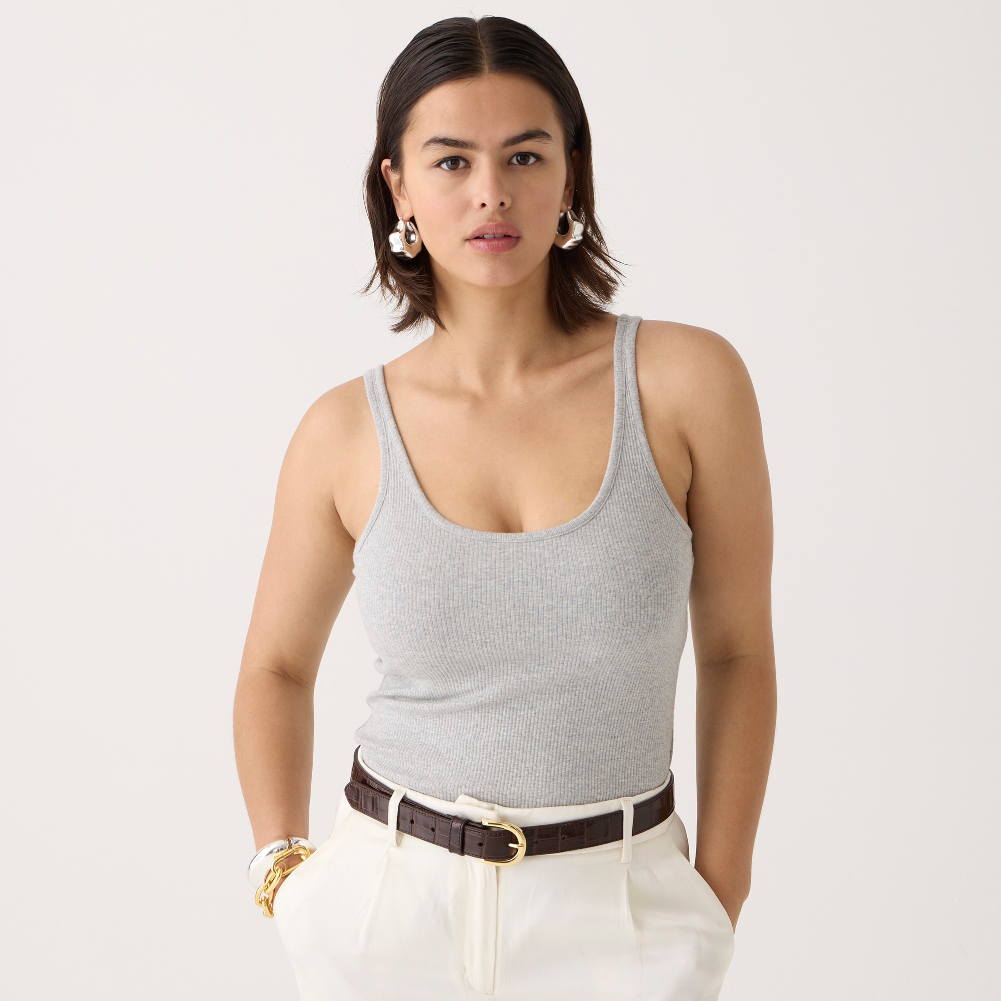 Vintage rib shelf-bra tank top