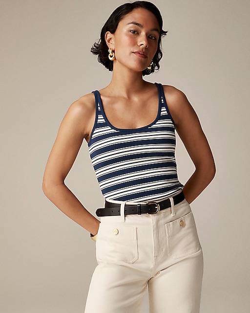 womens Vintage rib shelf-bra tank top in stripe