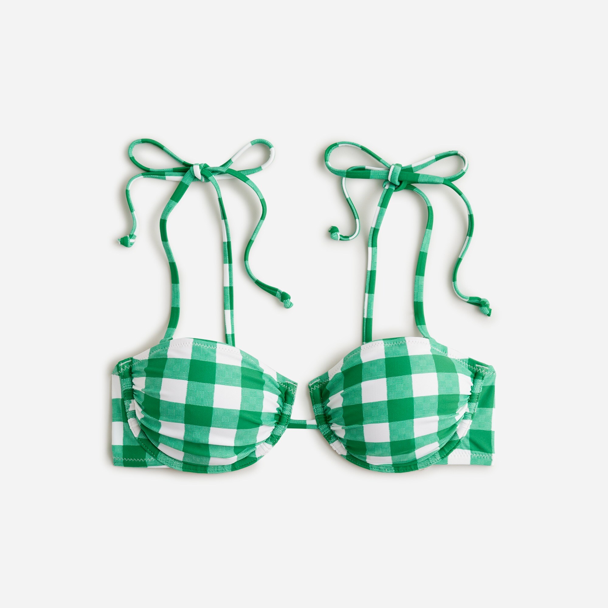 Tie-shoulder underwire bikini top in gingham