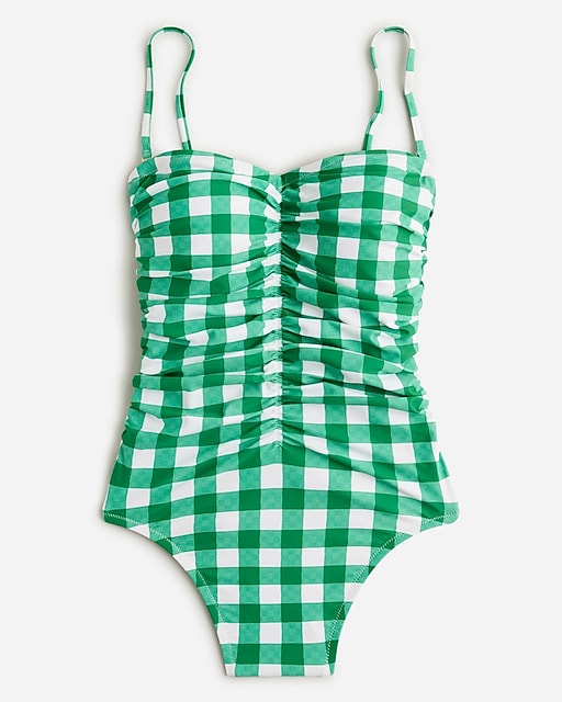  Ruched sweetheart one-piece swimsuit in green gingham