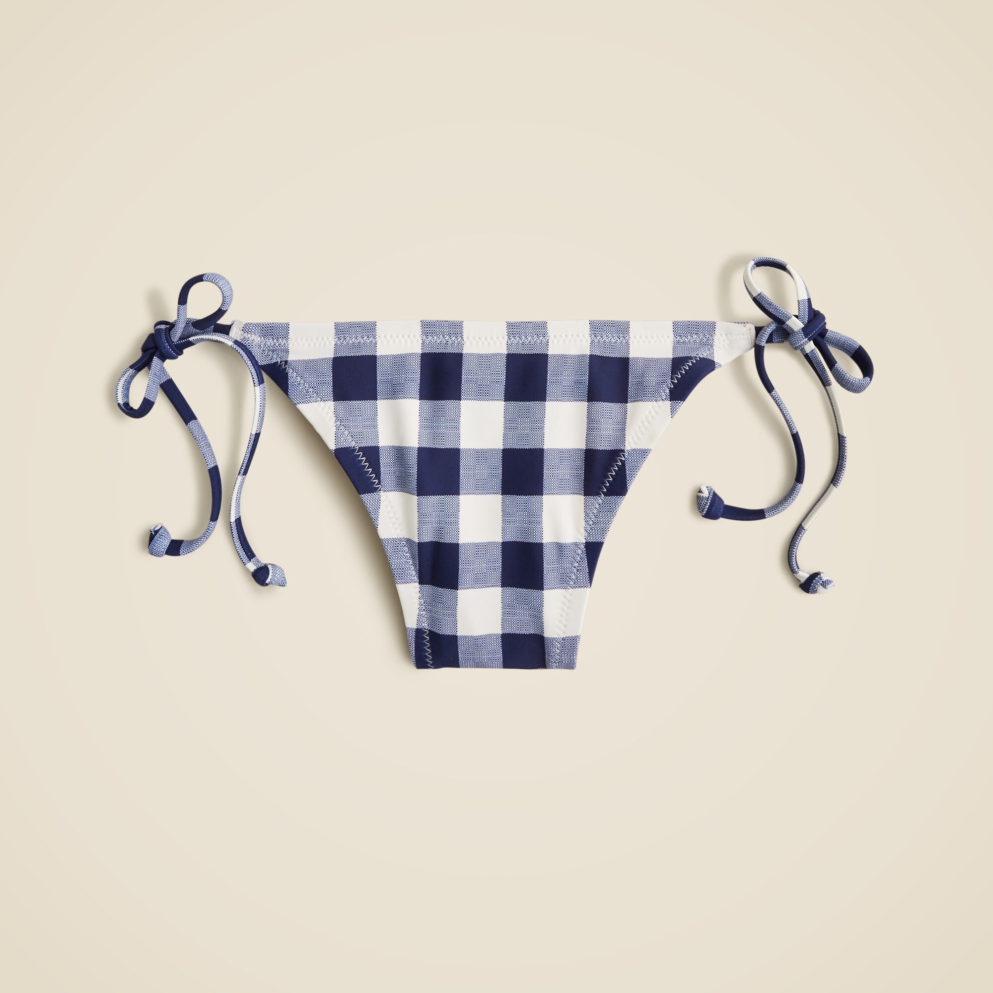 Hipster full-coverage string bikini bottom in gingham