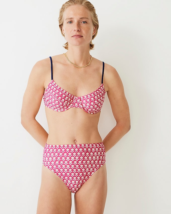 J.Crew: High-rise Full-coverage Bikini Bottom In Pink Stamp Floral For Women