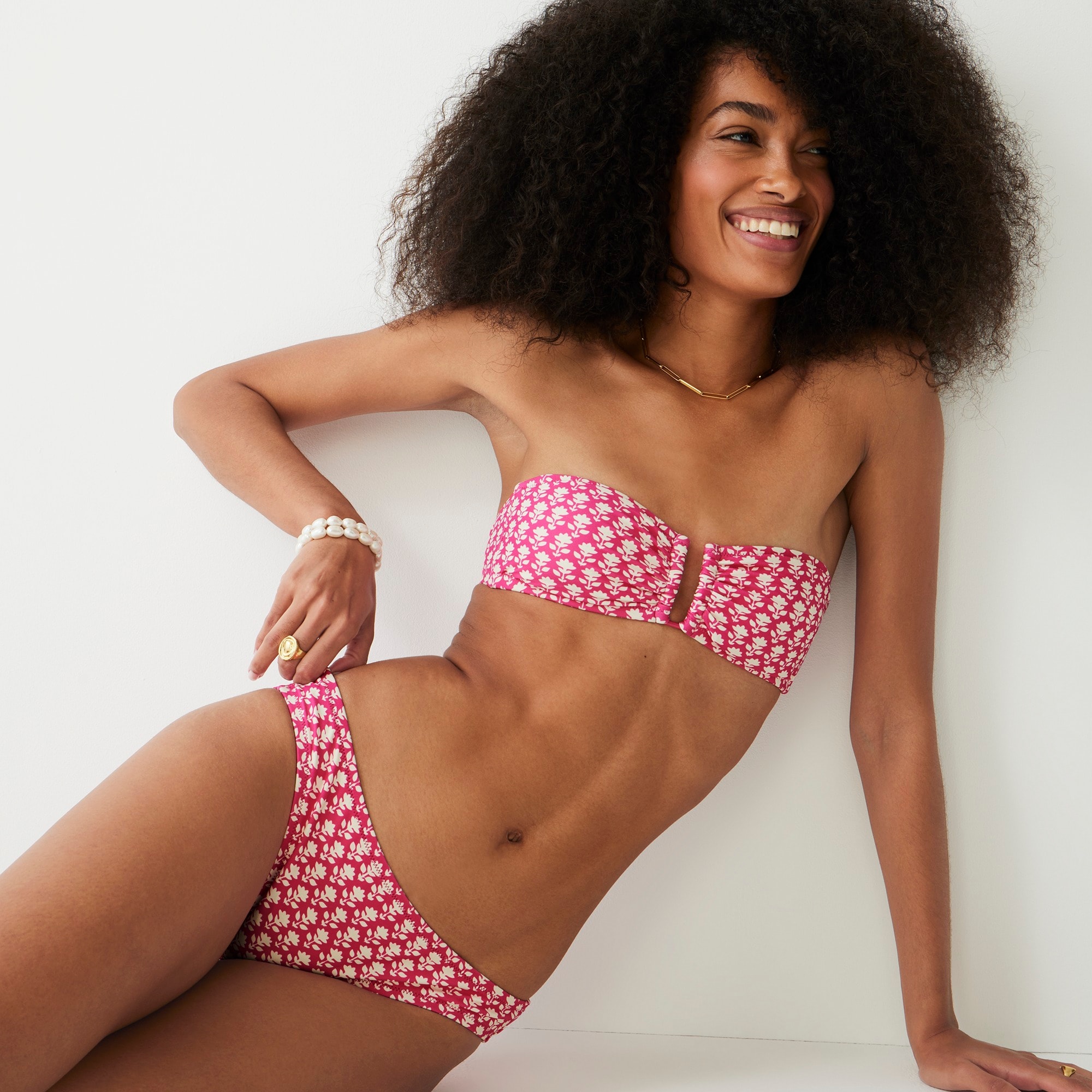 j.crew: u-front bandeau bikini top in pink stamp floral for women