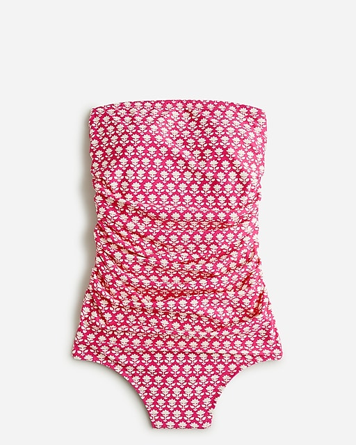  Ruched bandeau one-piece swimsuit in pink stamp floral