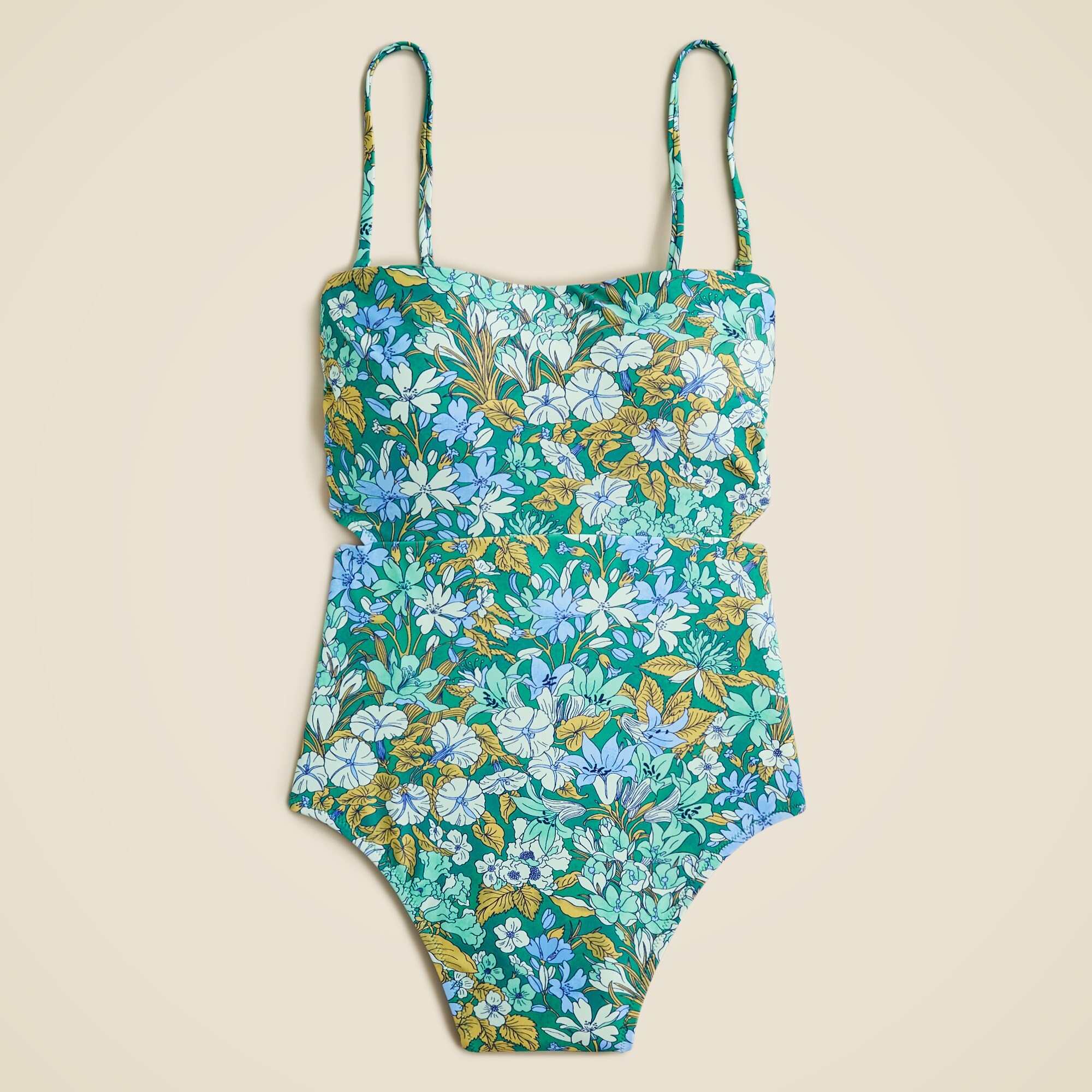 Cutout one-piece swimsuit in aqua blooms