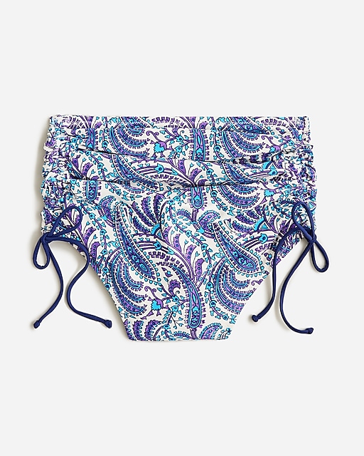  Ruched high-rise bikini bottom with adjustable side ties in purple paisley