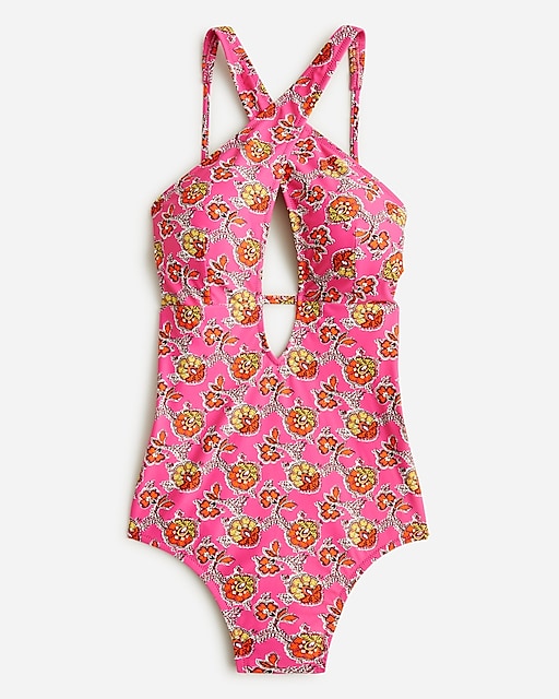  Halter-neck cutout one-piece swimsuit in Ratti&reg; pink blooms print