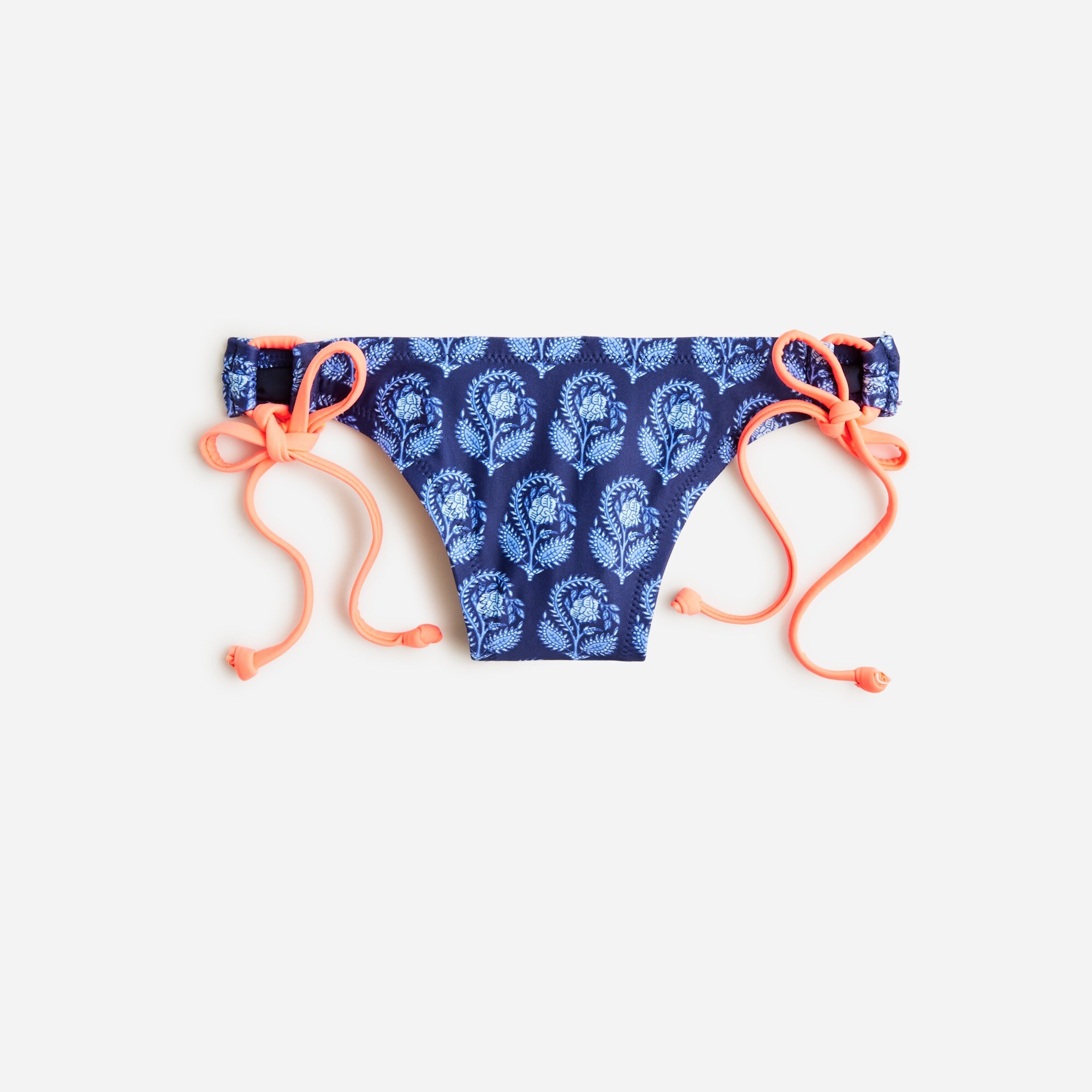  String bikini bottom with side ties in navy bouquet block print