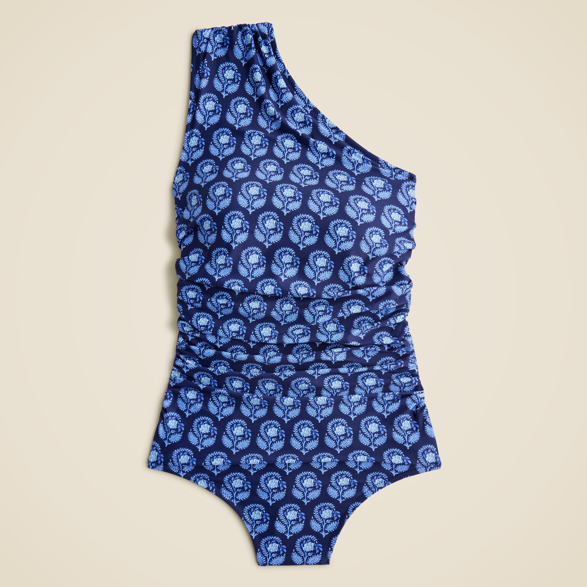 【送料&関税込】Tory Burch Blue One-shoulder Swimsuit Ruched One-shoulder One-piece Swimsuit In Navy Bouquet Block