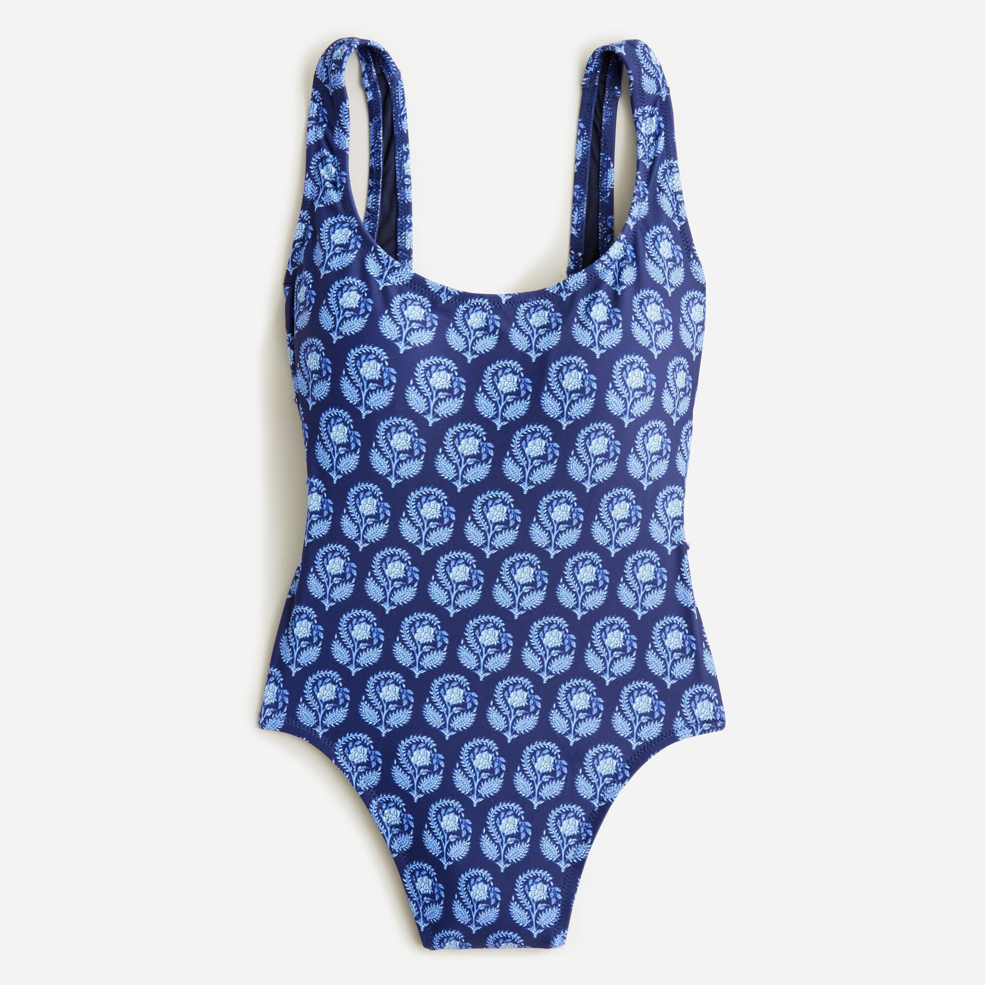  1989 scoopback one-piece swimsuit in navy bouquet block print