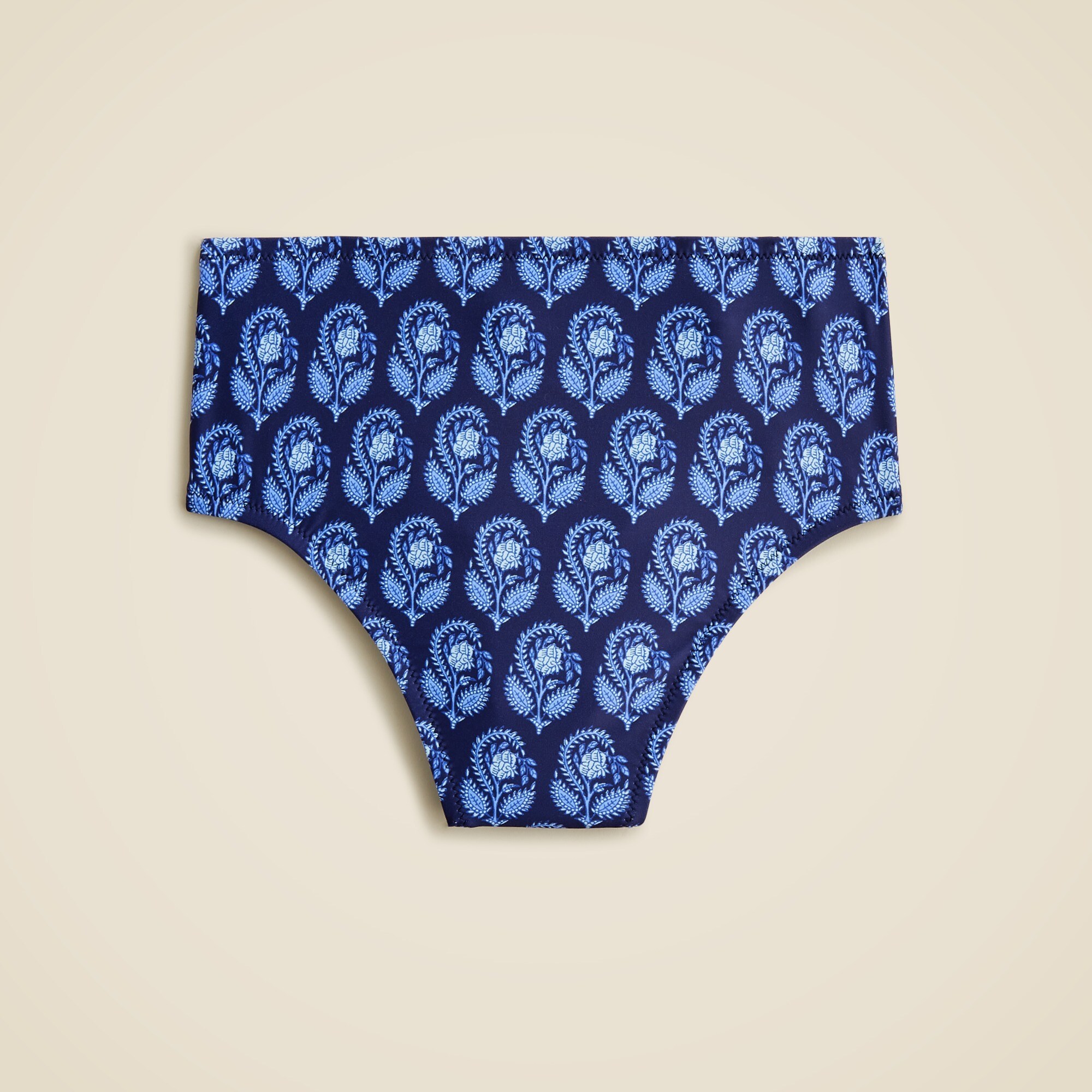 High-rise full-coverage bikini bottom in navy bouquet block print