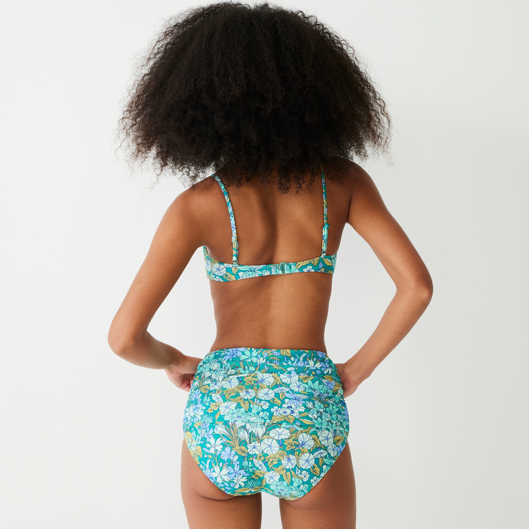 Scoopneck bikini top in aqua blooms