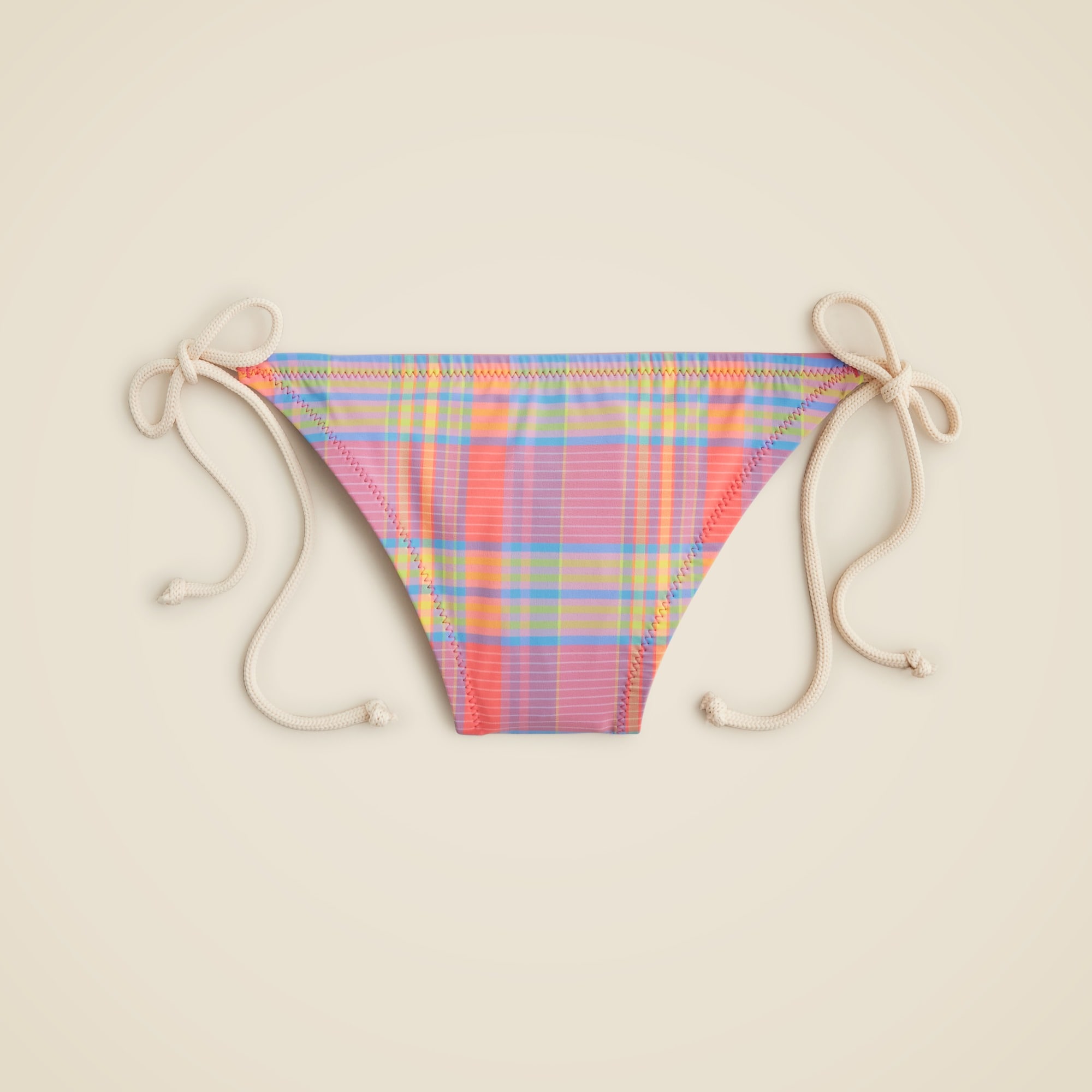 Rope string bikini bottom in sunset plaid