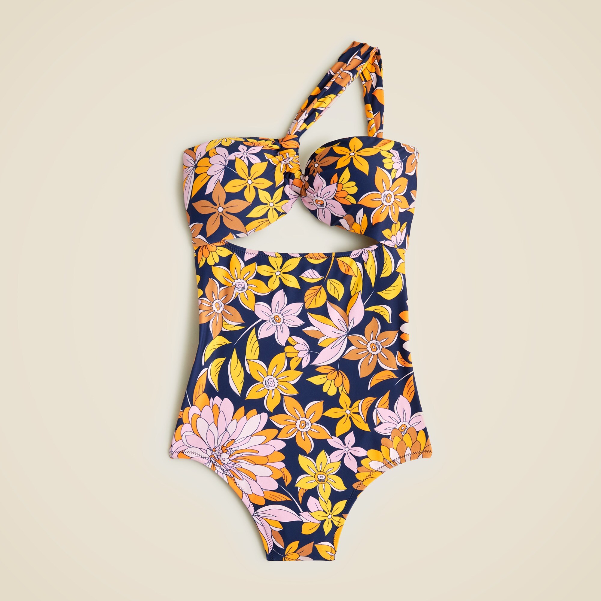 Cutout one-shoulder one-piece swimsuit in dusk floral