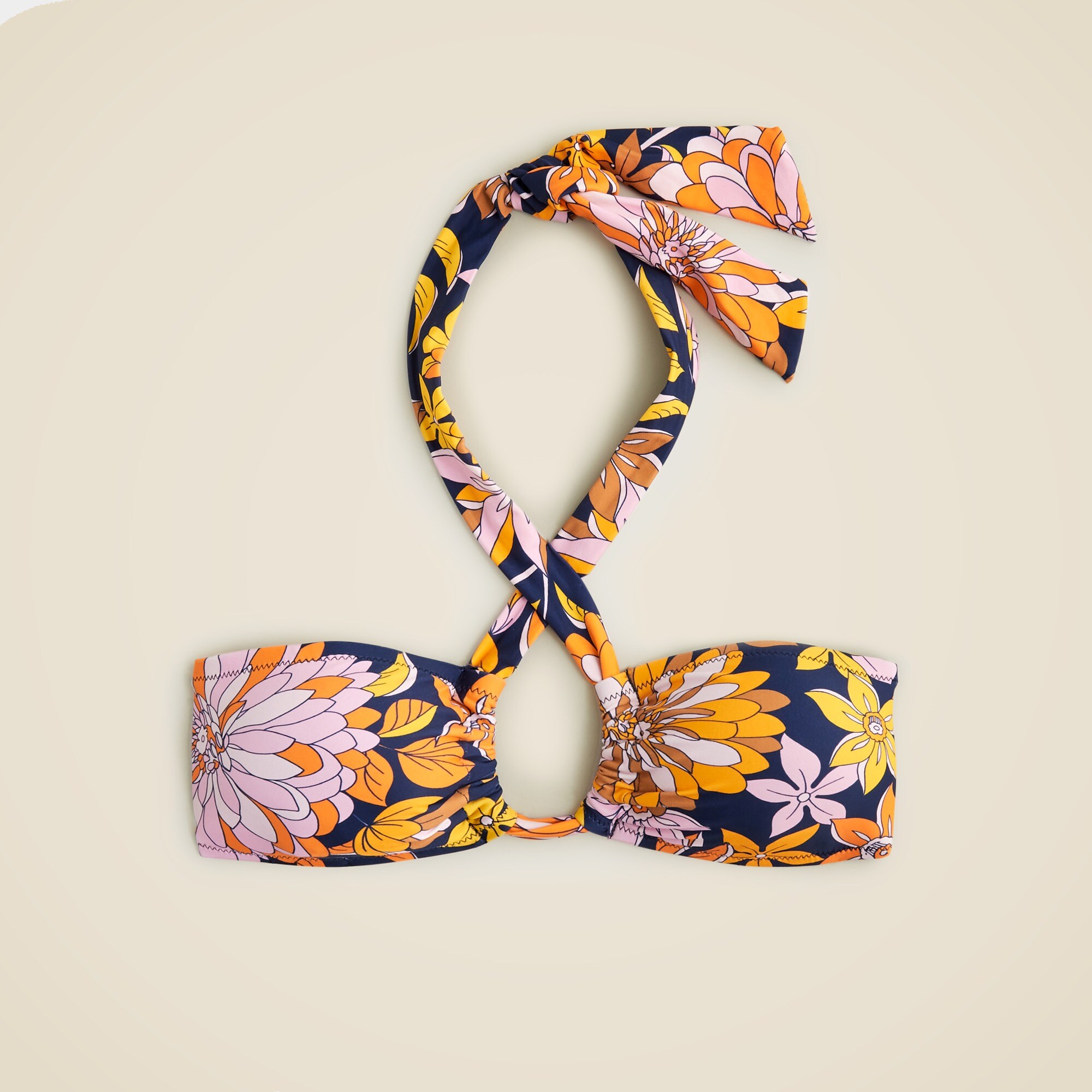 Bow halter-tie bikini top in dusk floral