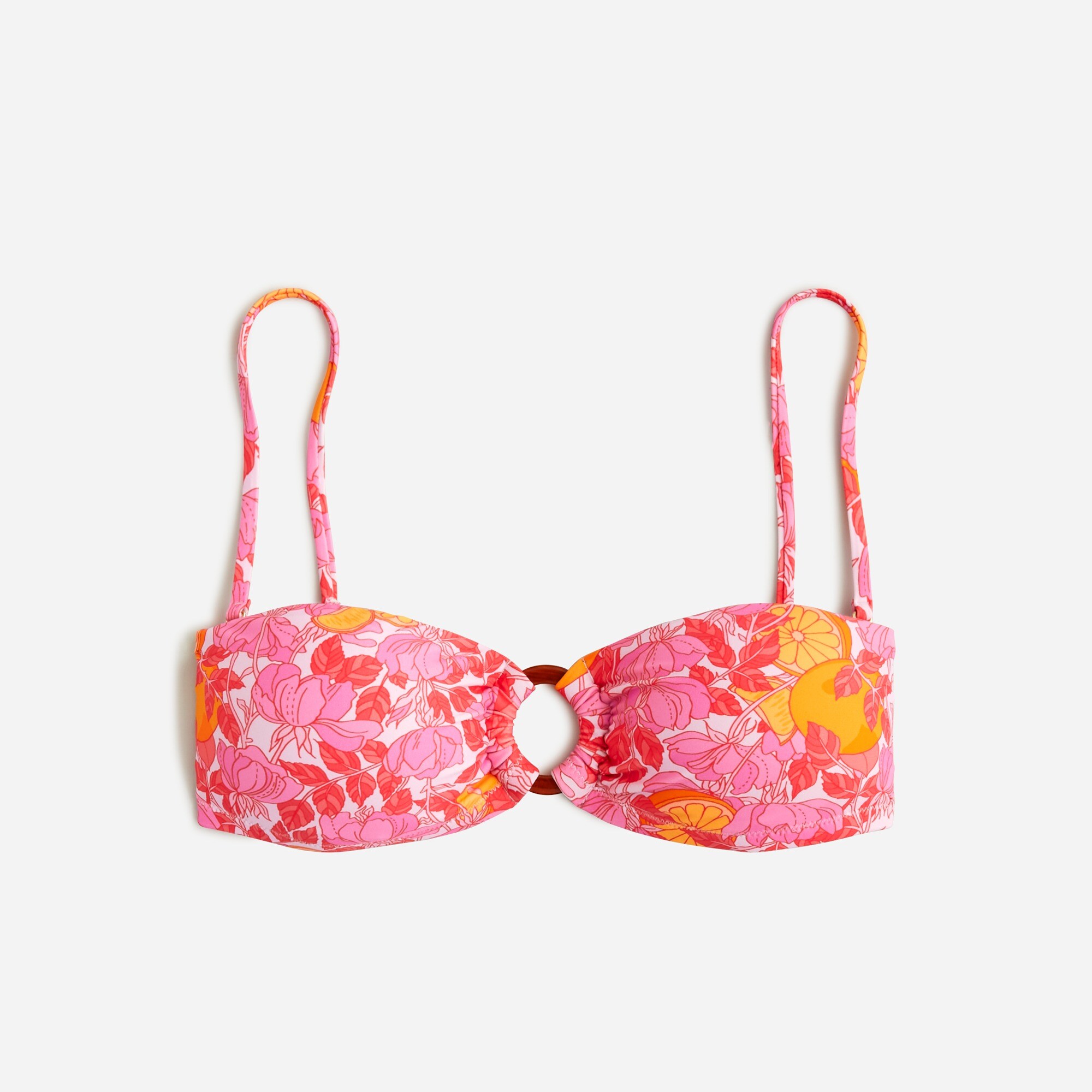  O-ring bandeau bikini top in pink limone print