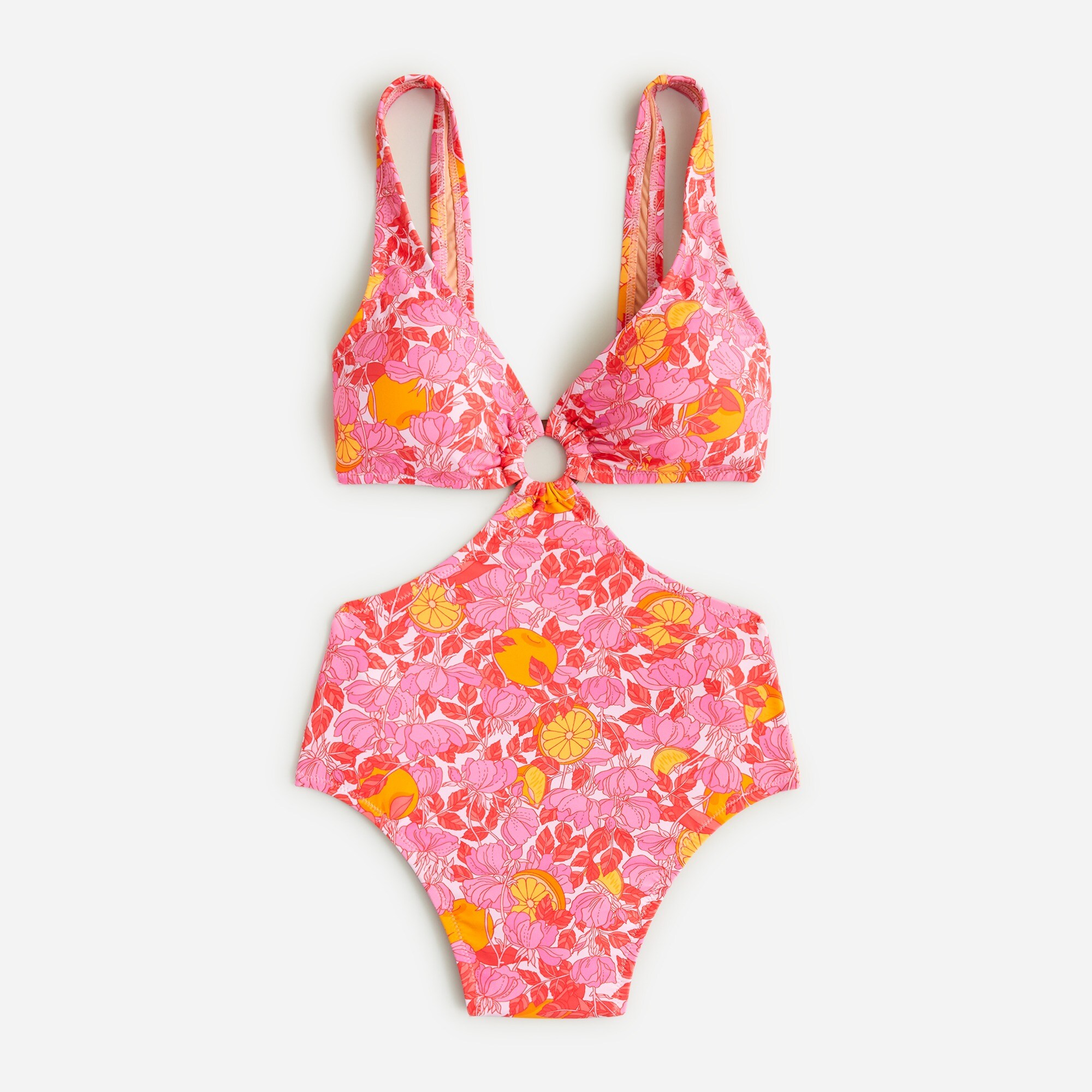 O-ring cutout one-piece swimsuit in pink limone print