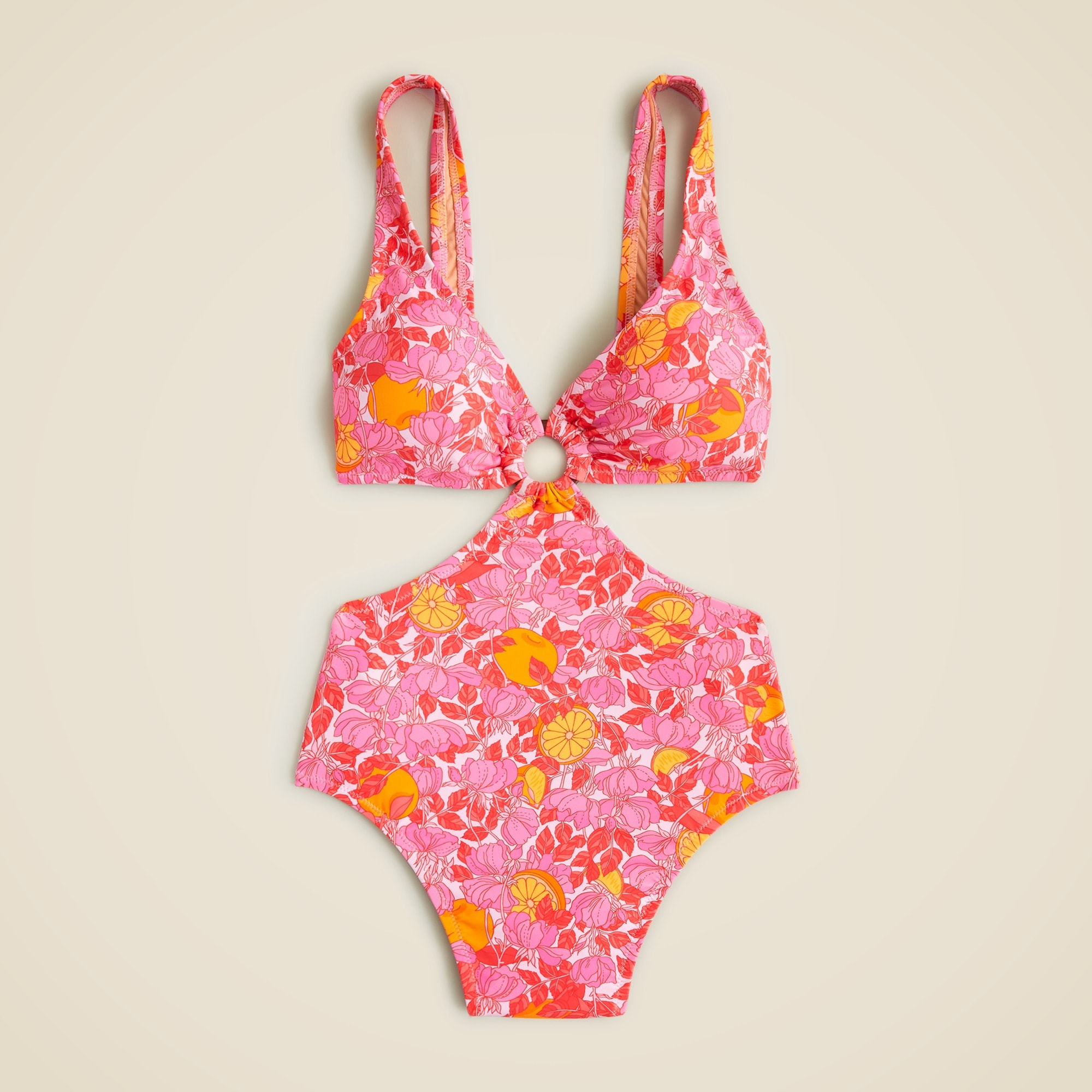 J.Crew O ring Cutout One piece Swimsuit In Pink Limone Print For Women