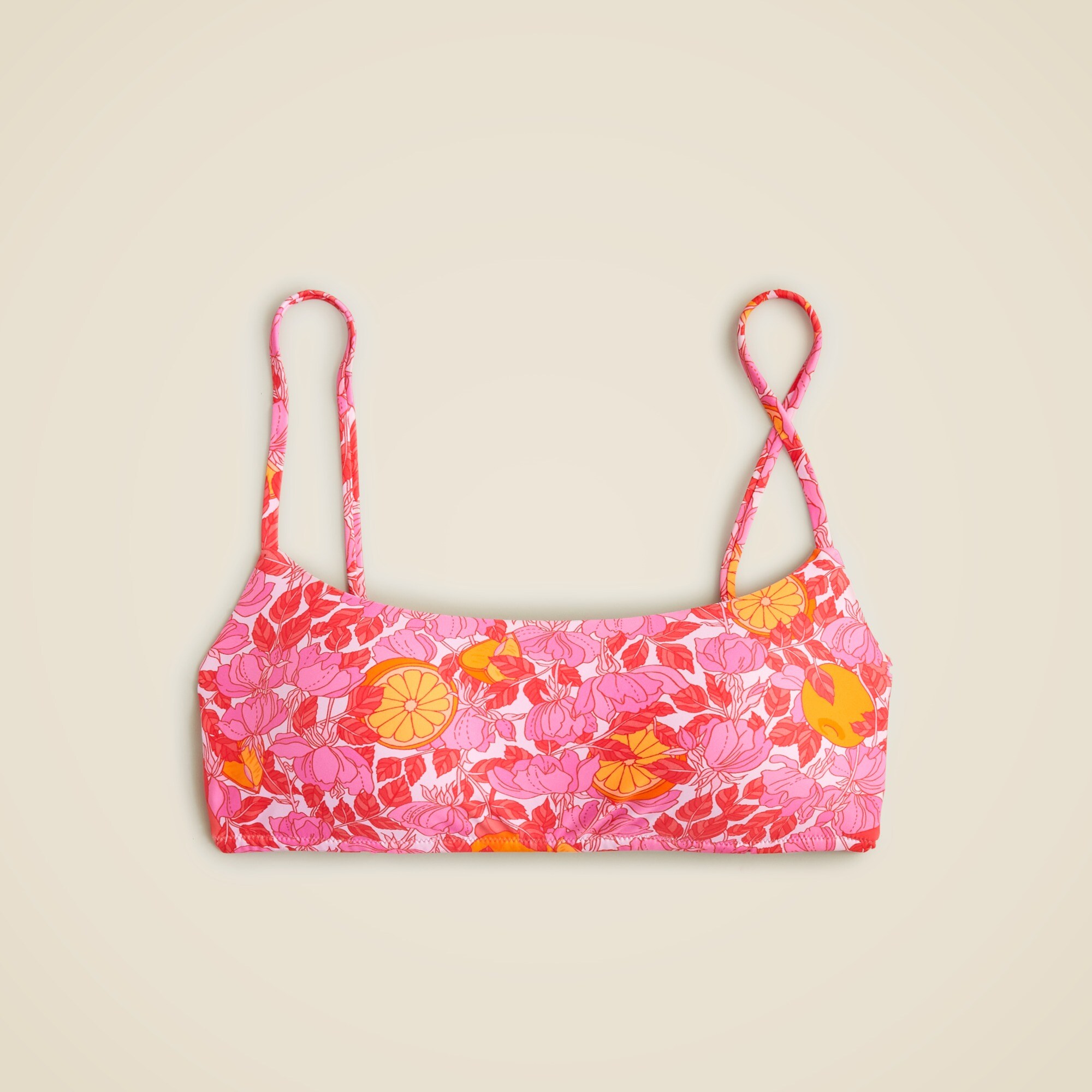 Scoopneck bikini top in pink limone print