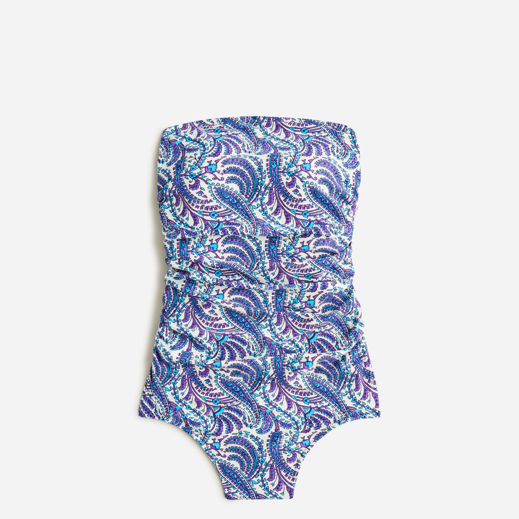  Ruched bandeau one-piece swimsuit in purple paisley