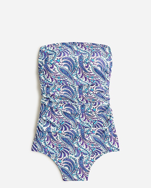  Ruched bandeau one-piece swimsuit in purple paisley