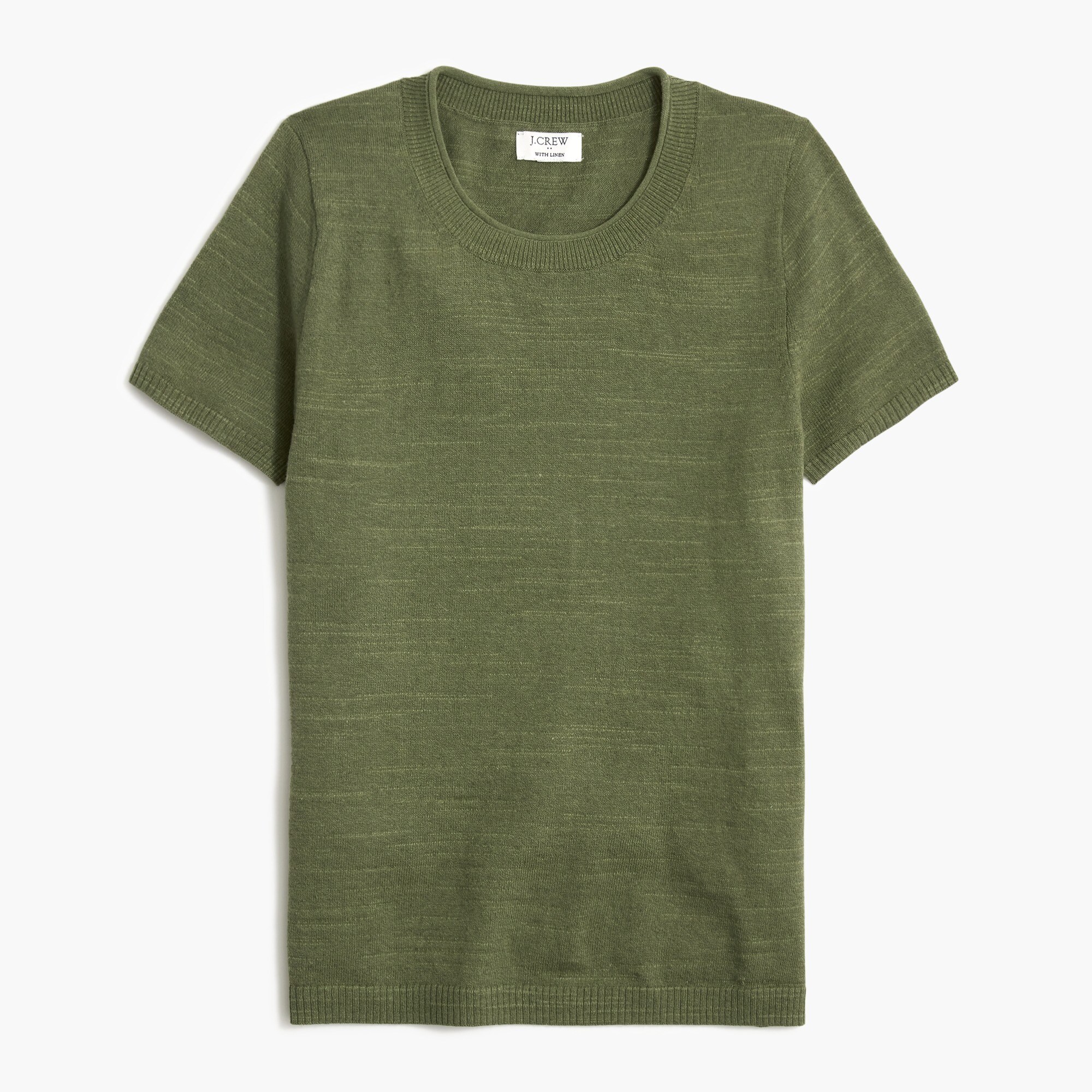 Short-sleeve linen-blend crewneck sweater
