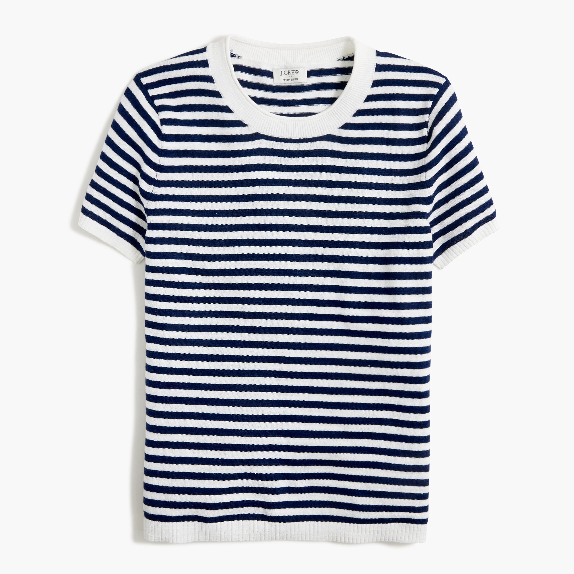 Short-sleeve linen-blend crewneck sweater