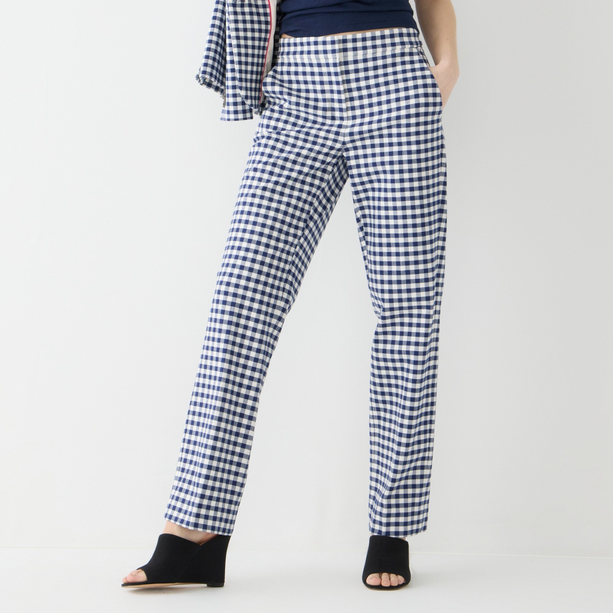 Kate straight-leg pant in gingham bi-stretch cotton blend